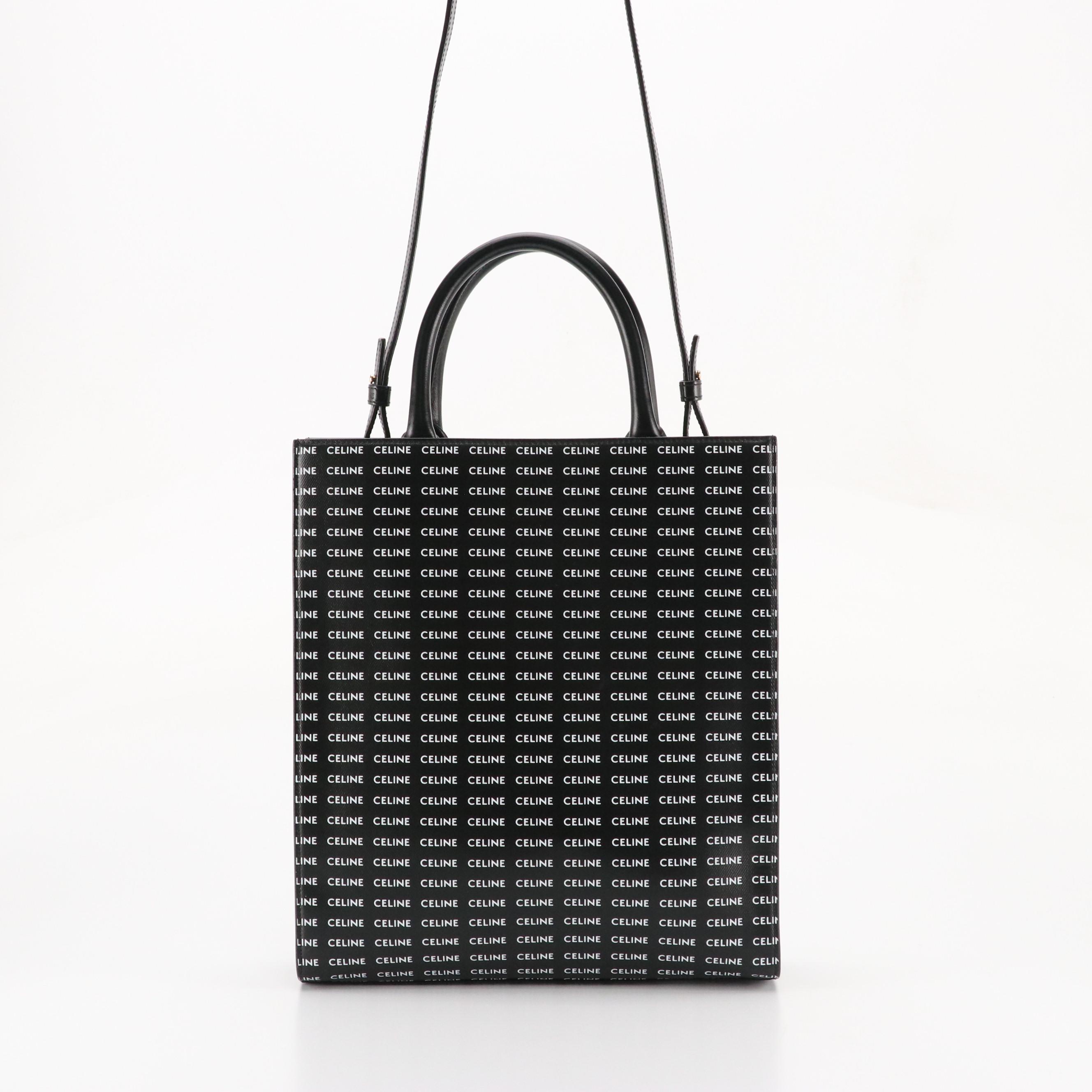 Celine Vertical Two-Way Tote in Black and White Canvas and Leather Trim
