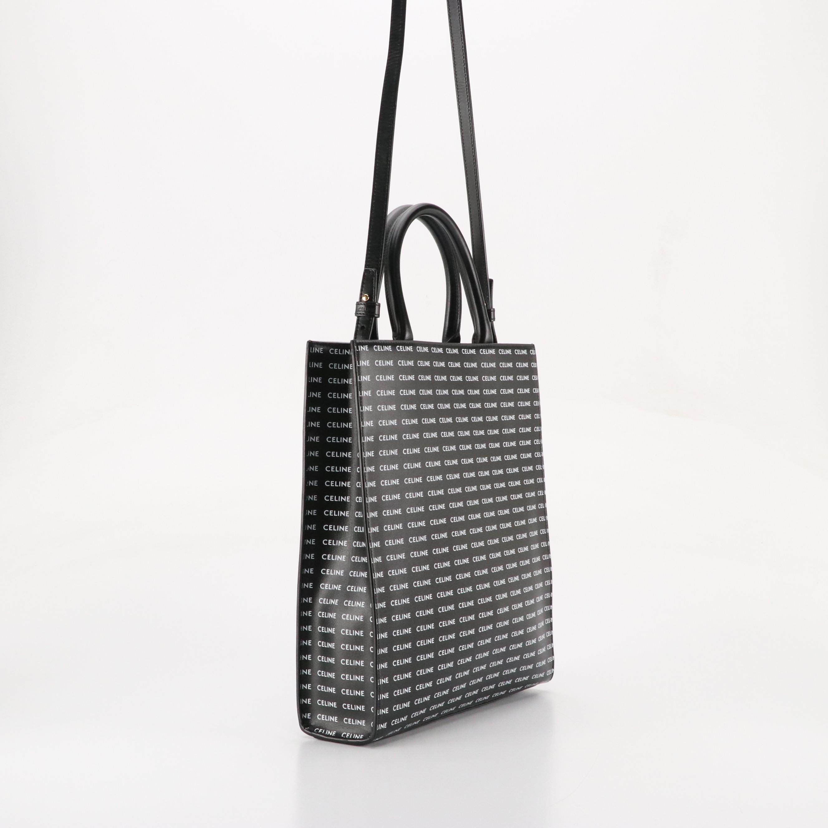Celine Vertical Two-Way Tote in Black and White Canvas and Leather Trim
