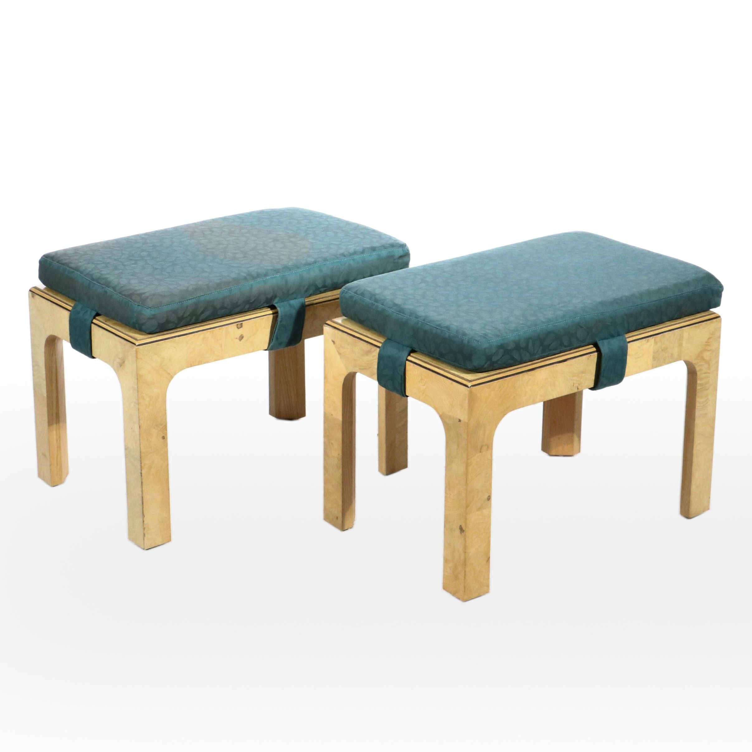 Henredon Wood Cushioned Ottoman Pair