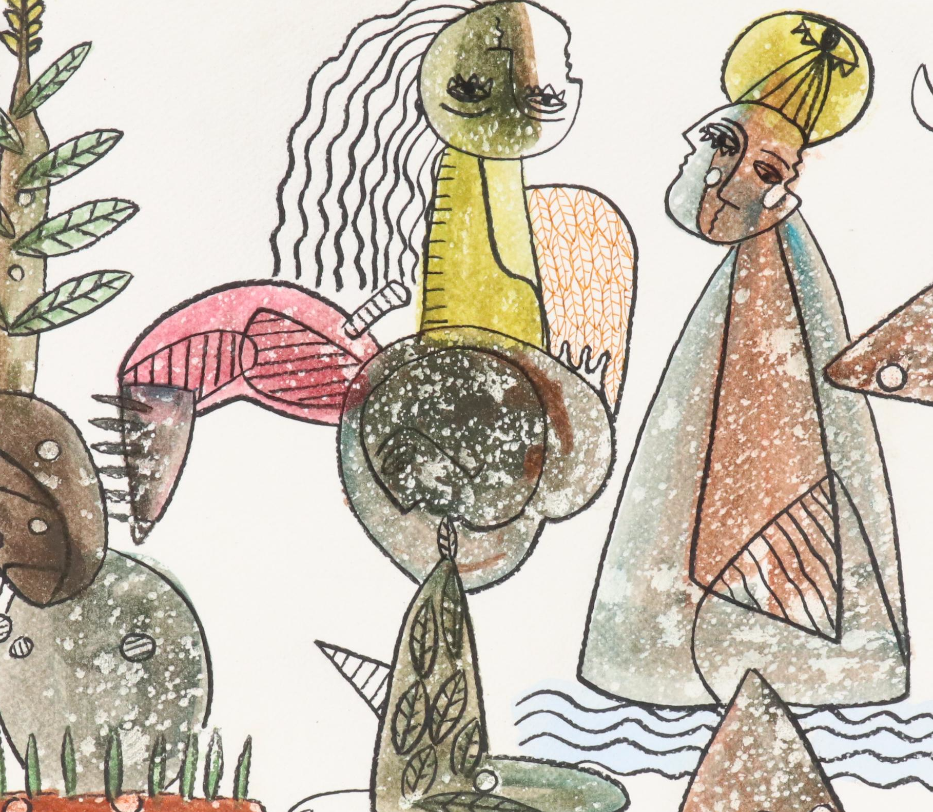 Michel Blázquez Surrealist Mixed Media Painting "Untitled #66," 2025