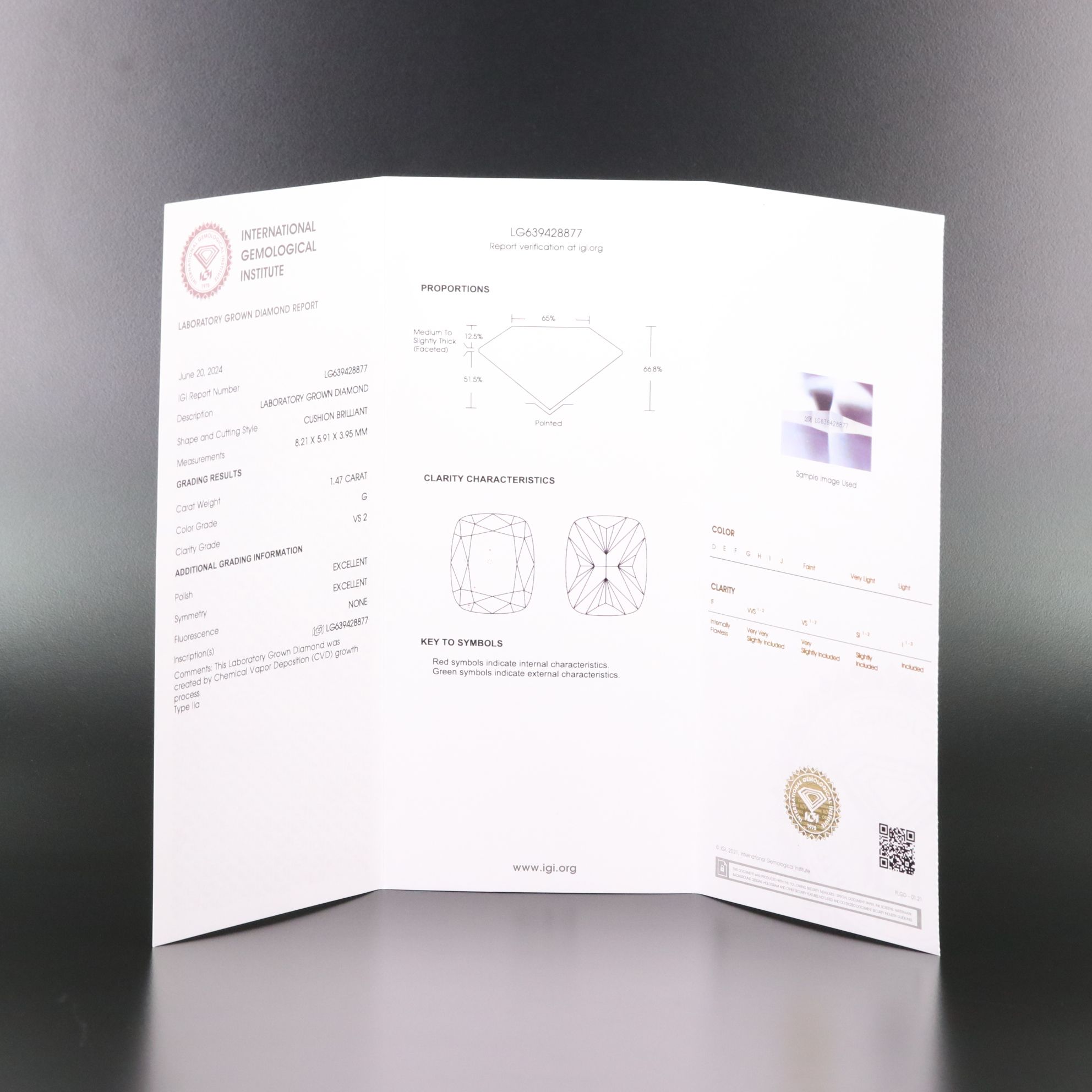 Loose 1.47 CT Lab Grown Diamond with IGI Report
