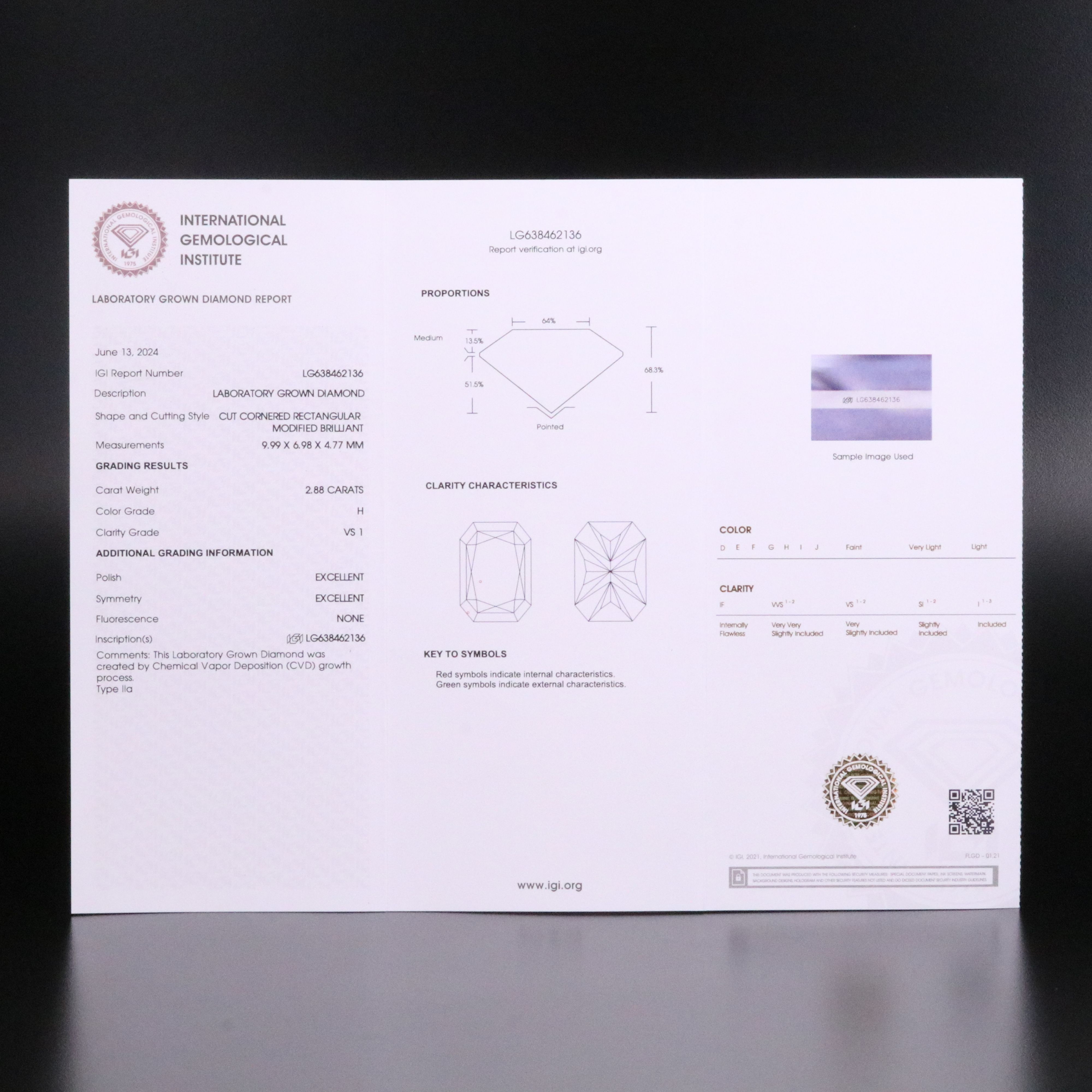 Loose 2.88 CT Lab Grown Diamond with IGI Report