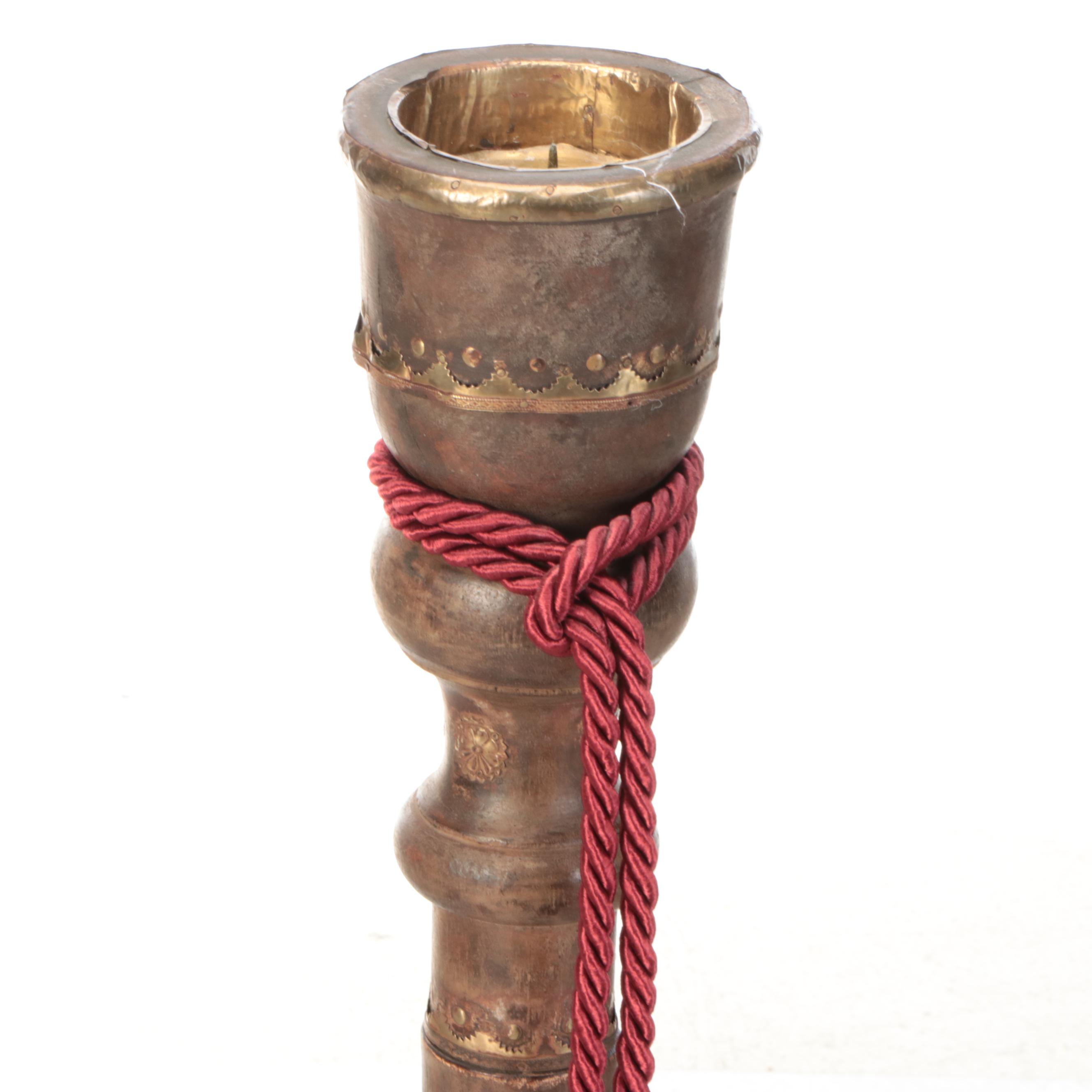 Neoclassical Style Carved Wooden Floor Candle Holders