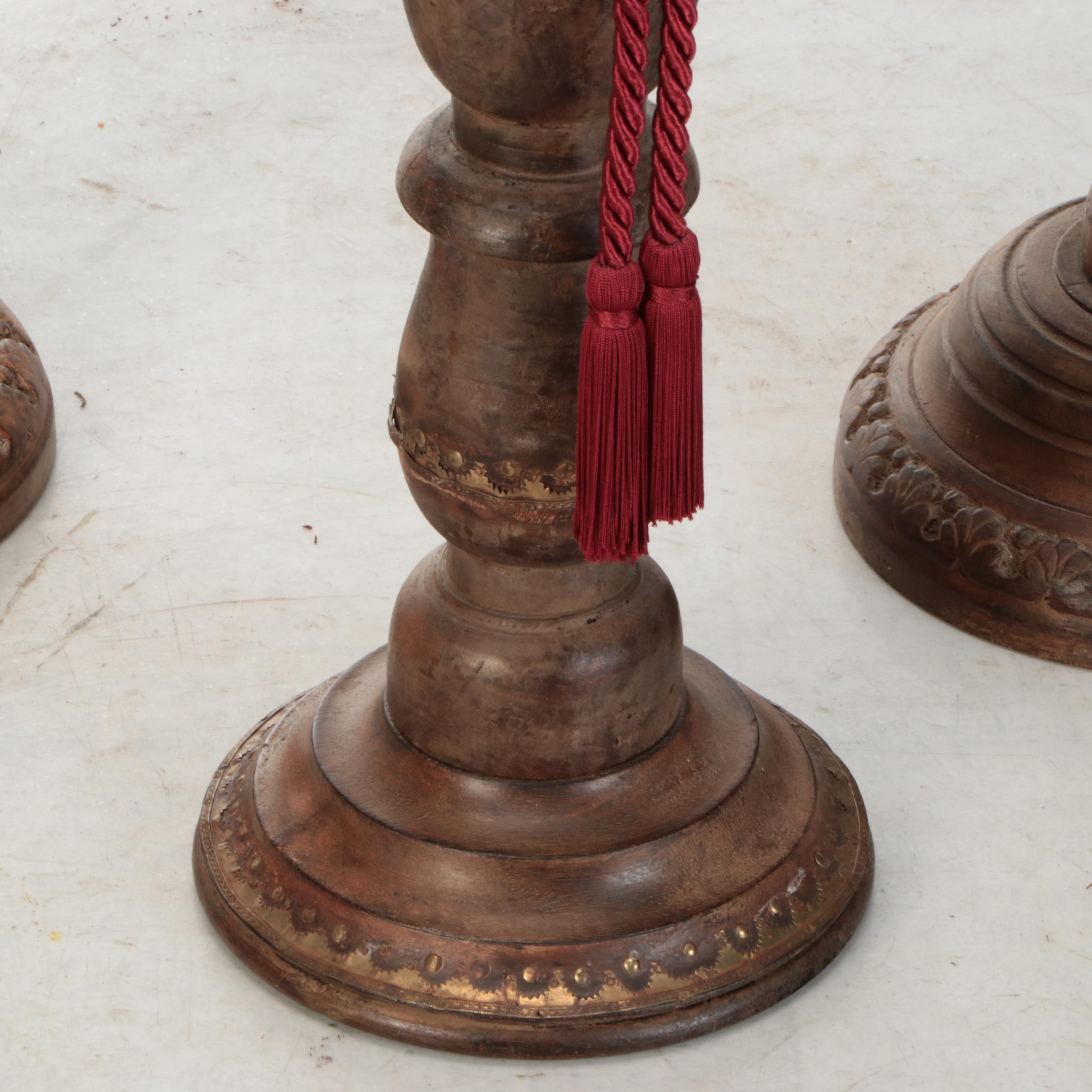 Neoclassical Style Carved Wooden Floor Candle Holders