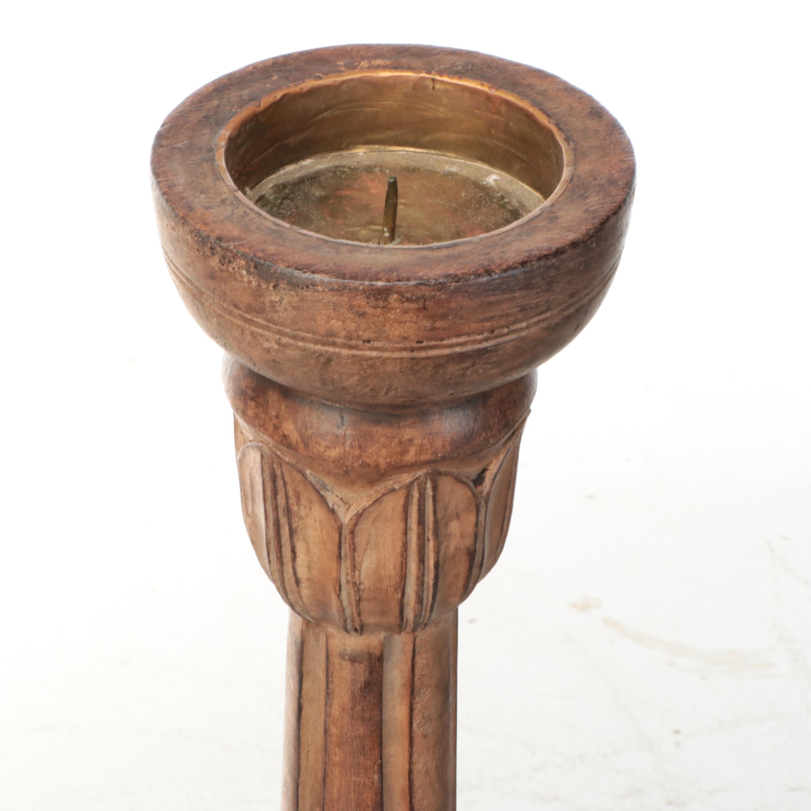 Neoclassical Style Carved Wooden Floor Candle Holders