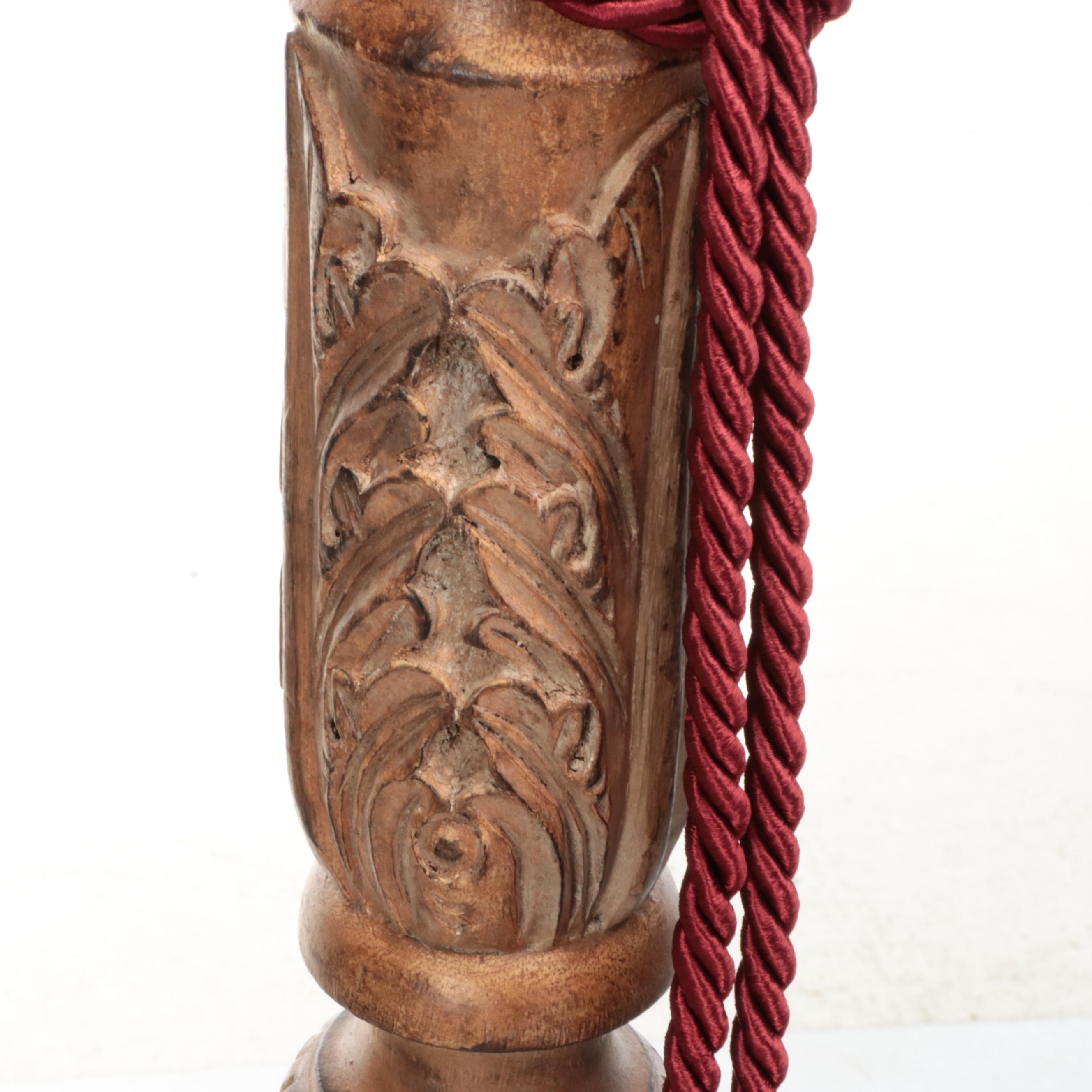 Neoclassical Style Carved Wooden Floor Candle Holders