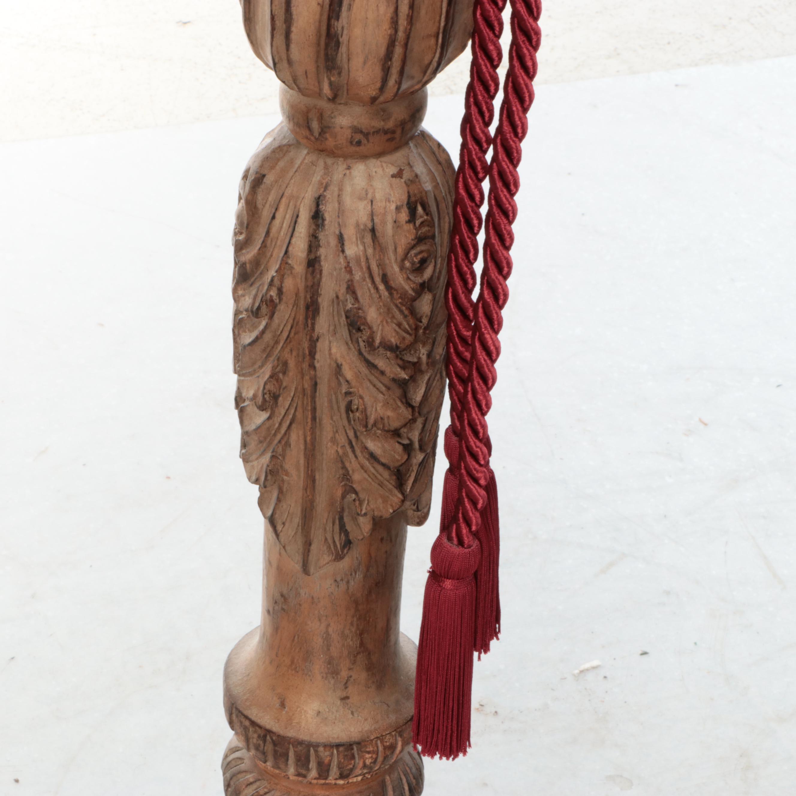 Neoclassical Style Carved Wooden Floor Candle Holders