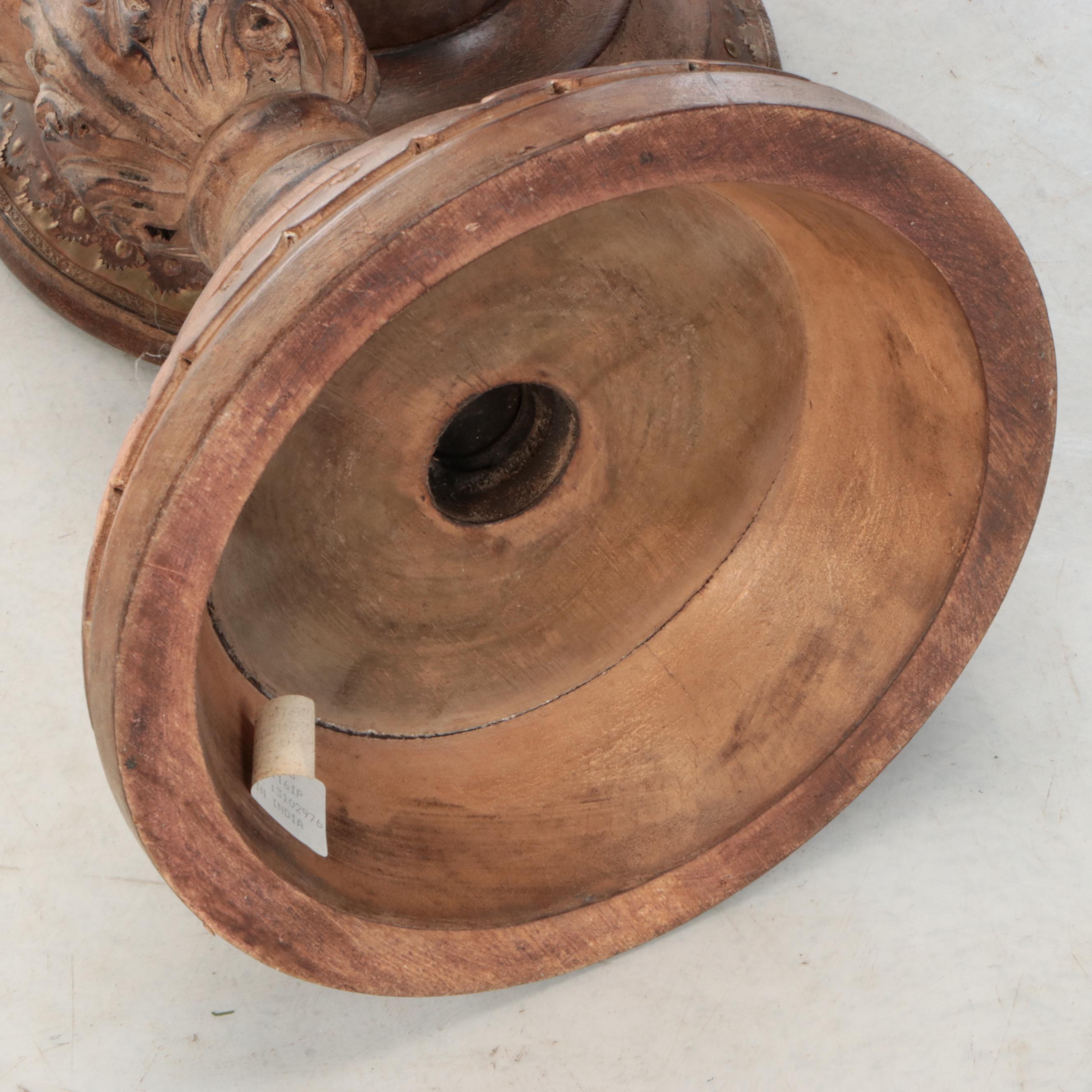 Neoclassical Style Carved Wooden Floor Candle Holders