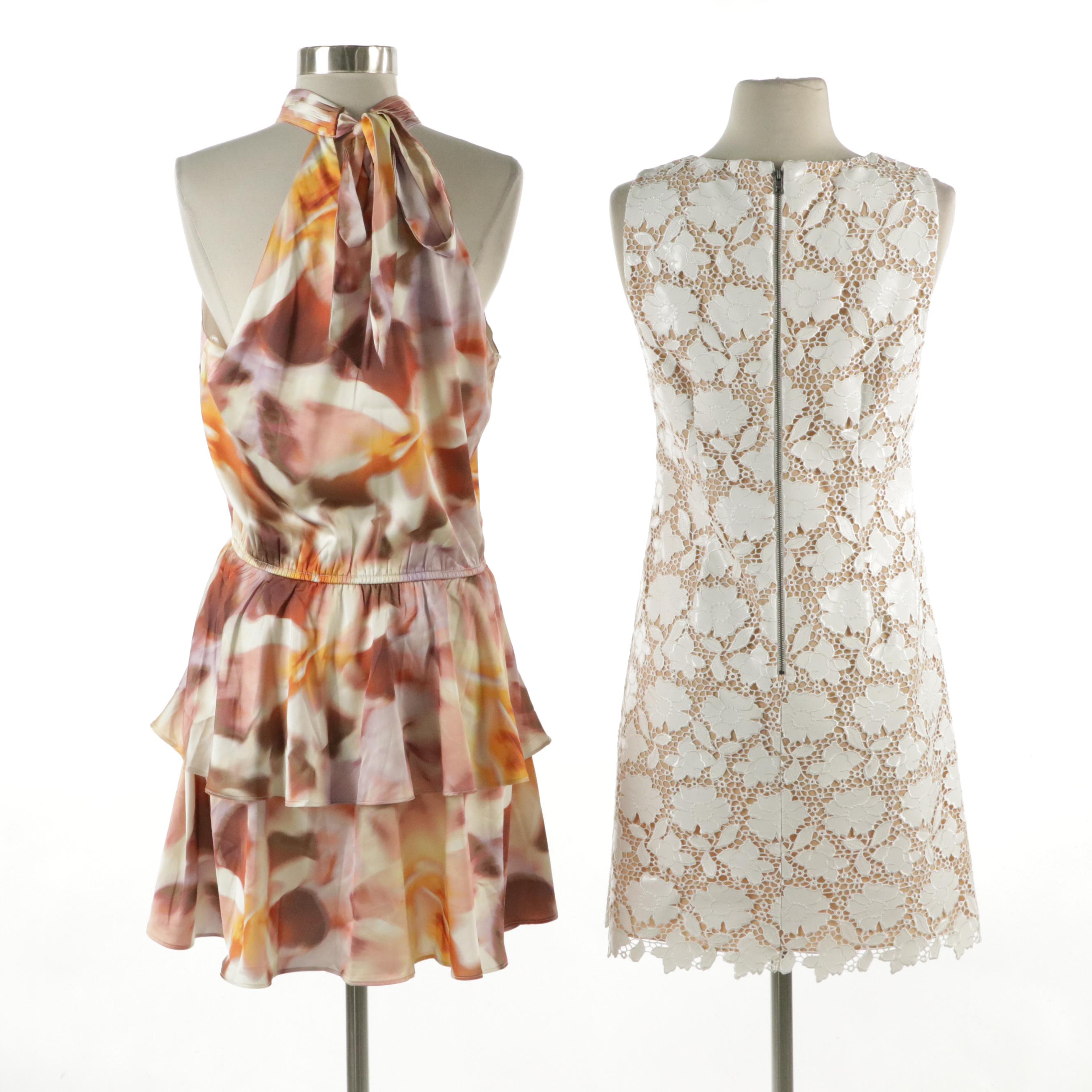 Alice + Olivia Patent Leather Lace Dress, Socialite Ruffled Halter-Neck Dress