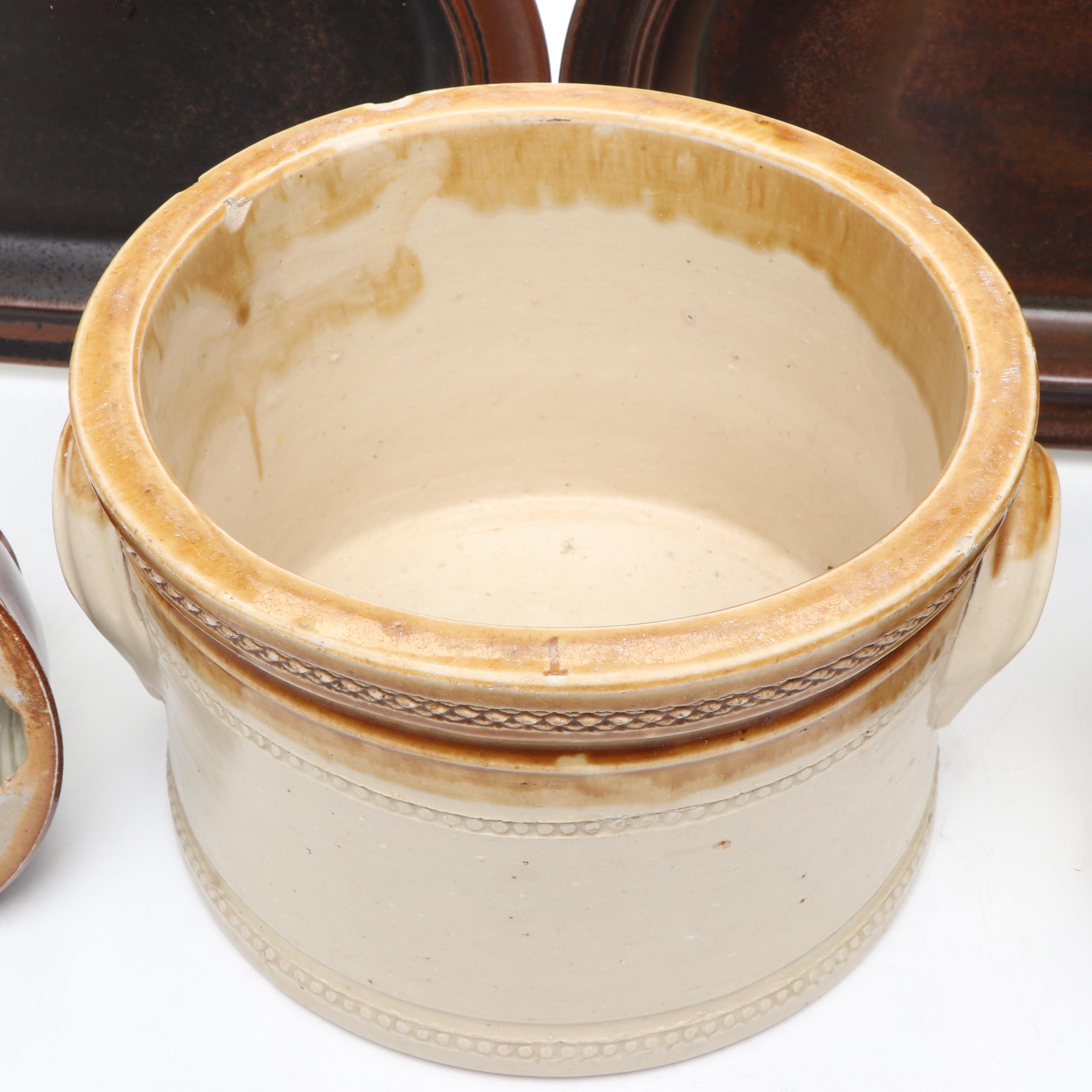 English Sprig Decorated Cider Jug with Mold and Other Victorian Kitchenware