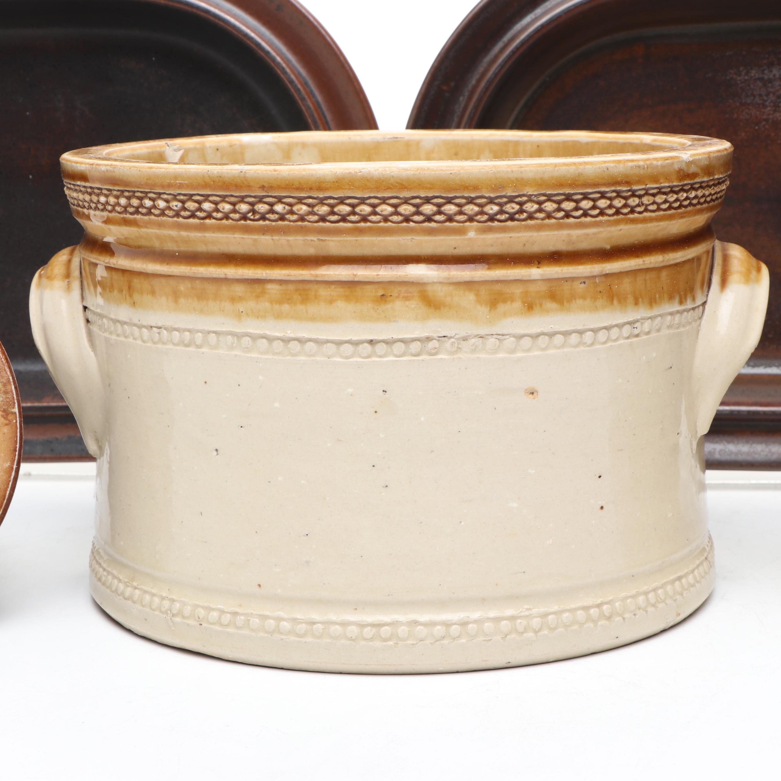 English Sprig Decorated Cider Jug with Mold and Other Victorian Kitchenware