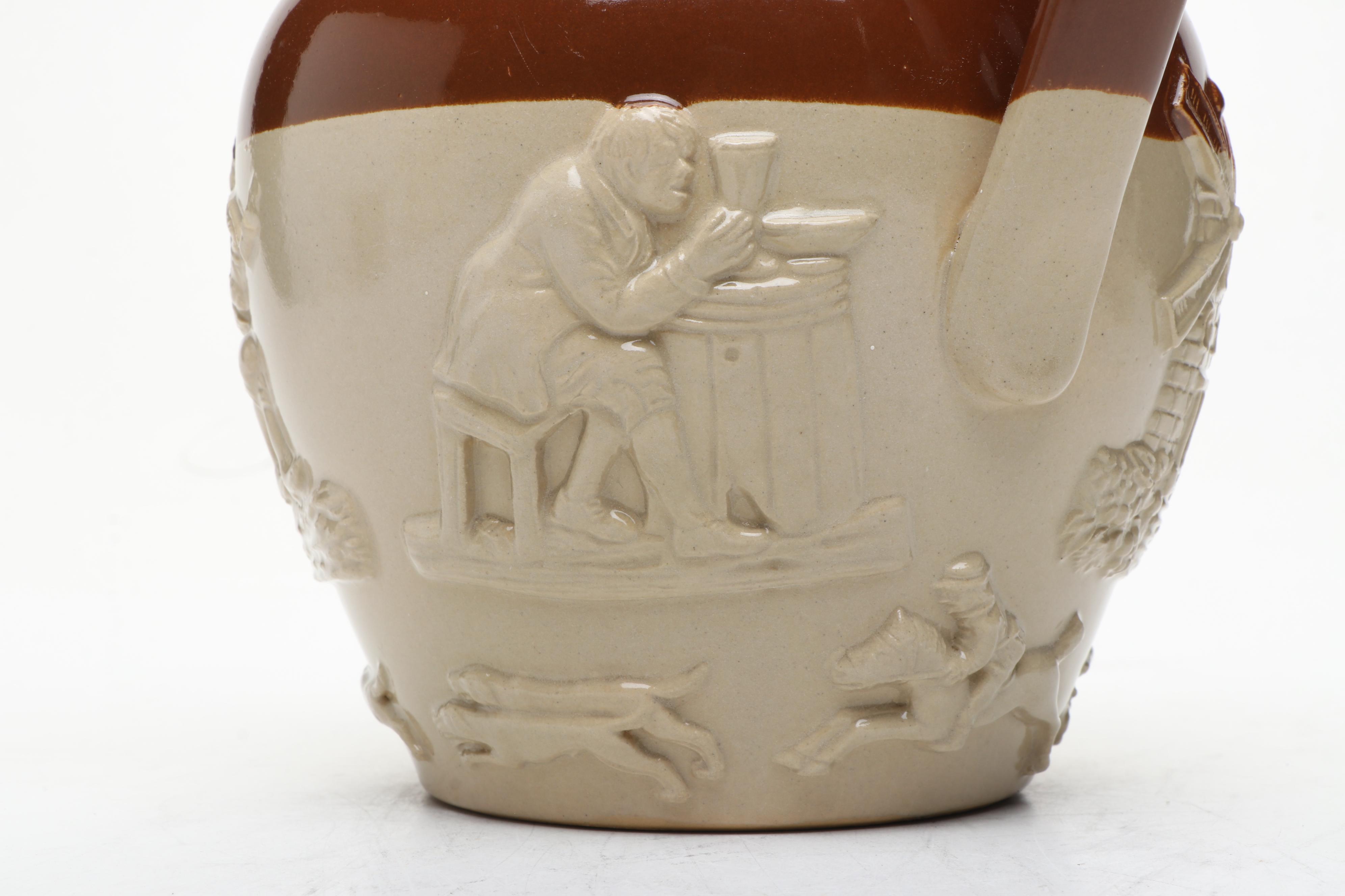 English Sprig Decorated Cider Jug with Mold and Other Victorian Kitchenware