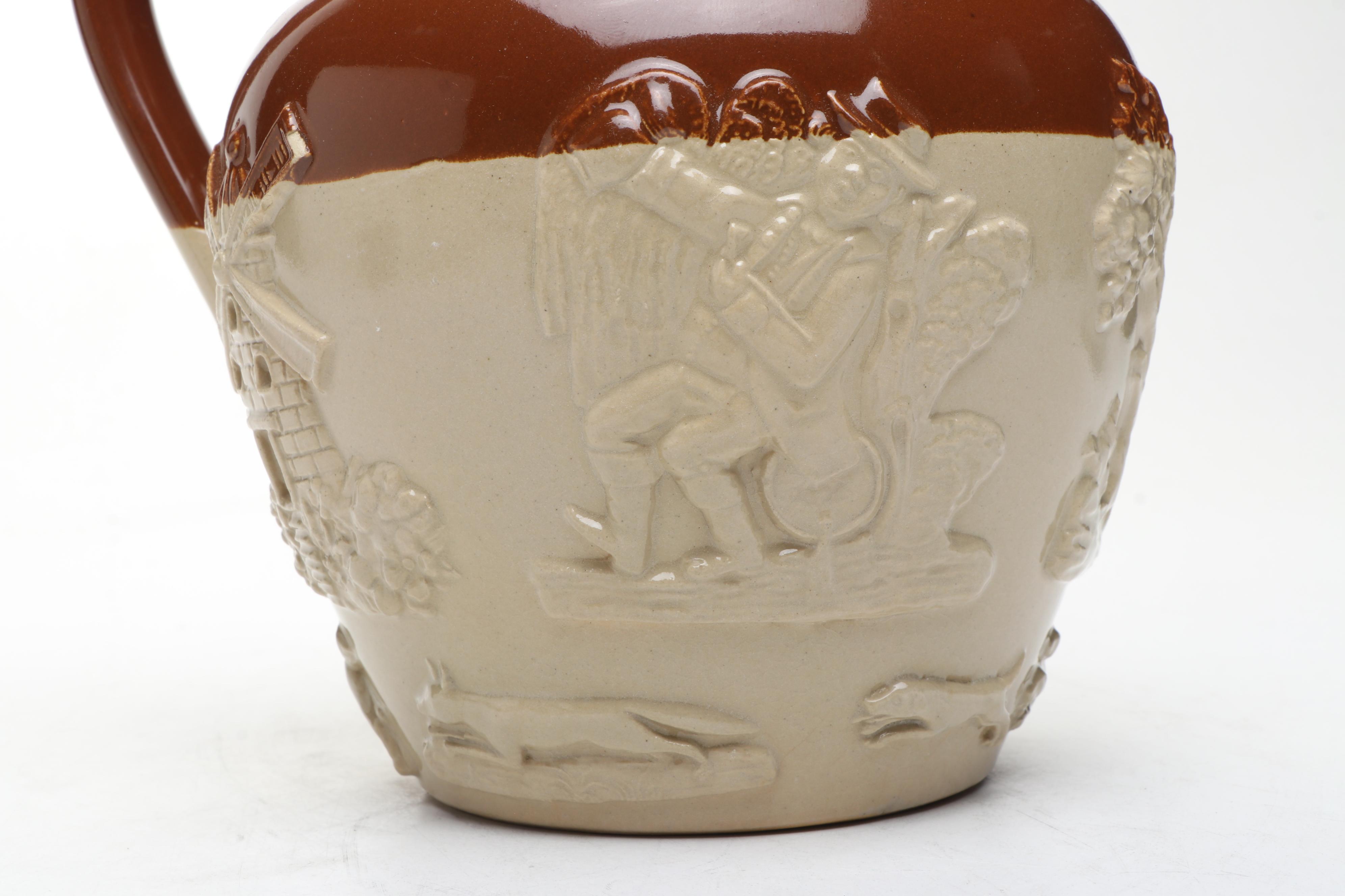 English Sprig Decorated Cider Jug with Mold and Other Victorian Kitchenware
