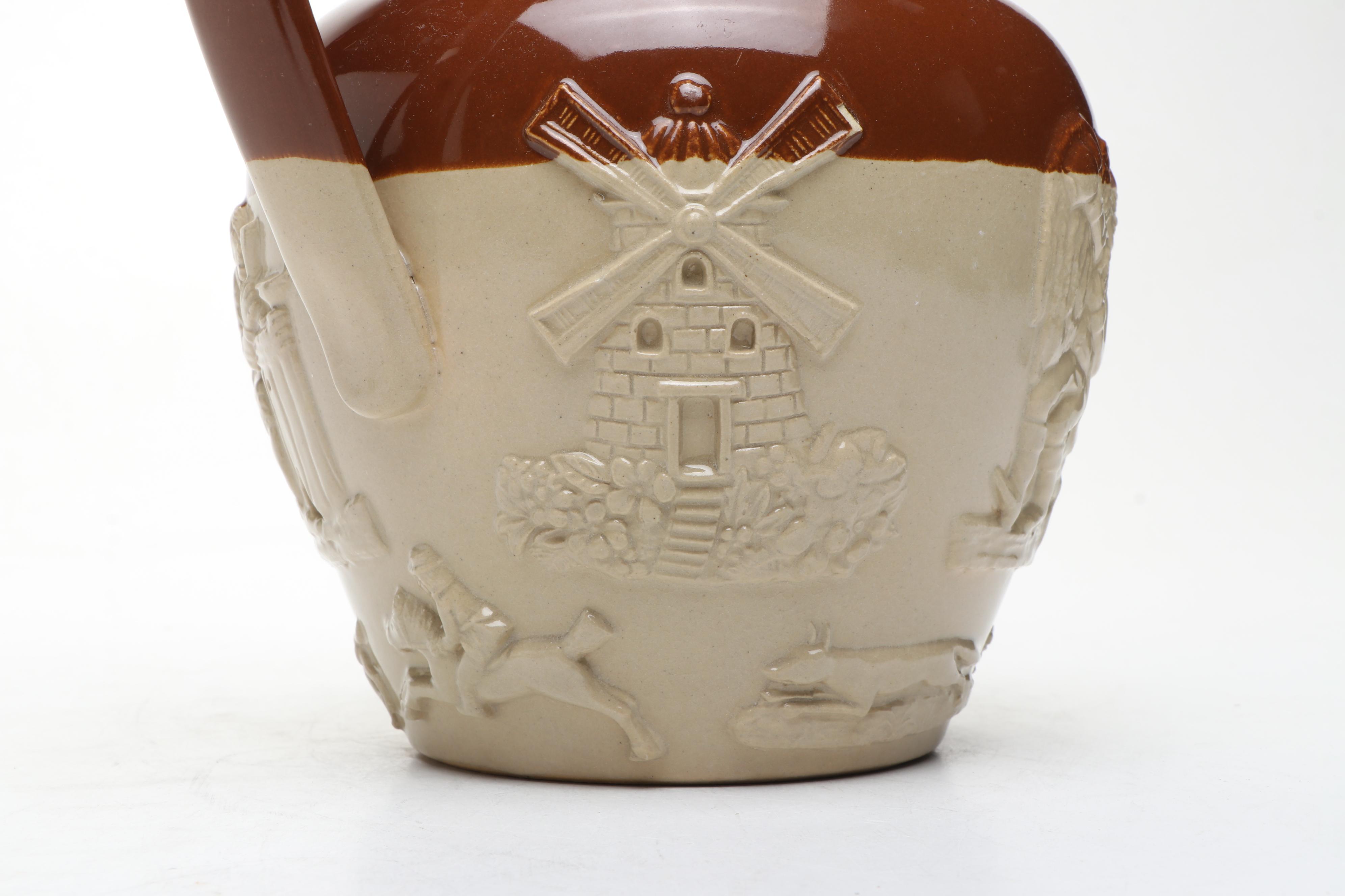 English Sprig Decorated Cider Jug with Mold and Other Victorian Kitchenware