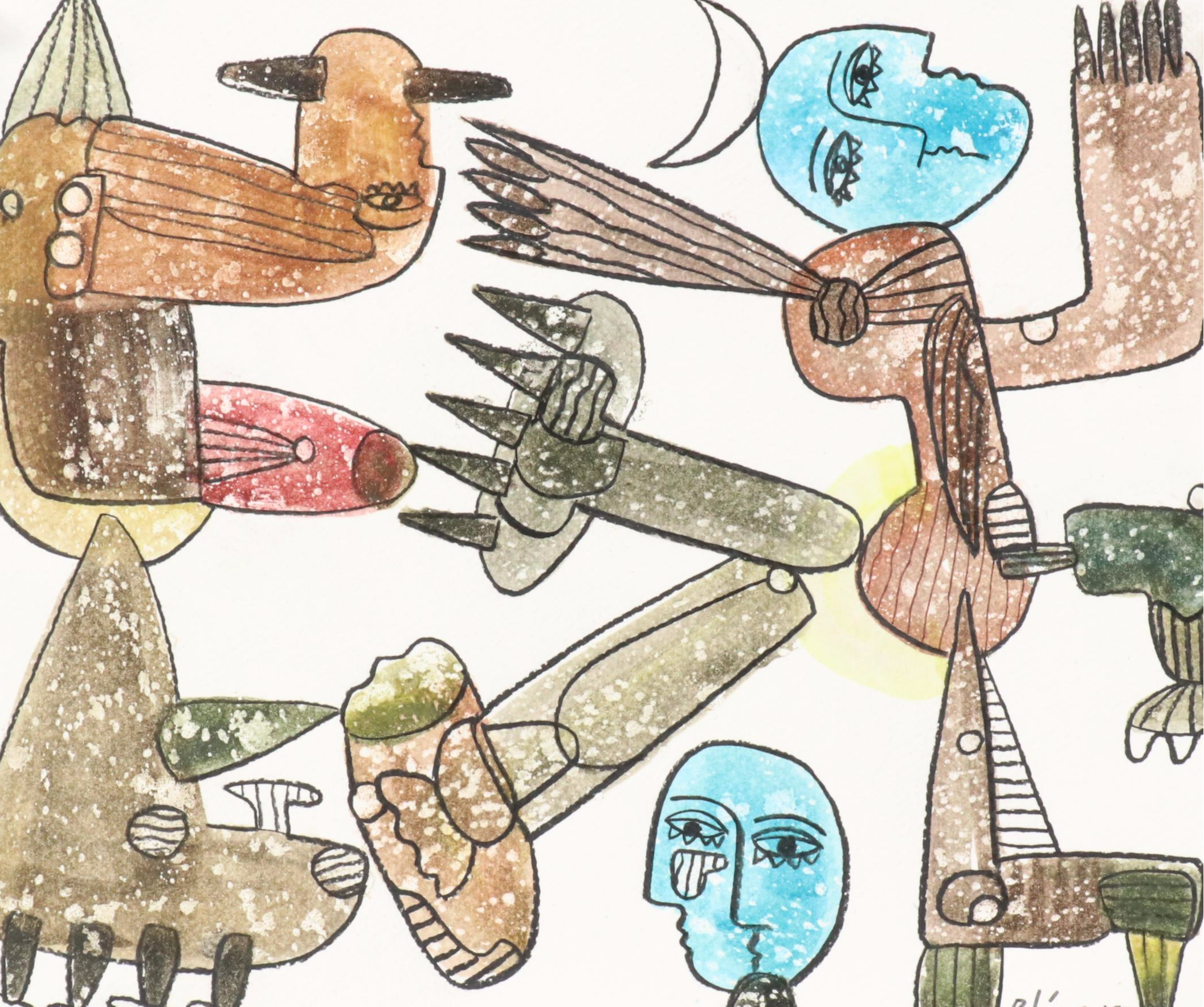 Michel Blázquez Surrealist Mixed Media Painting "Untitled #63," 2025