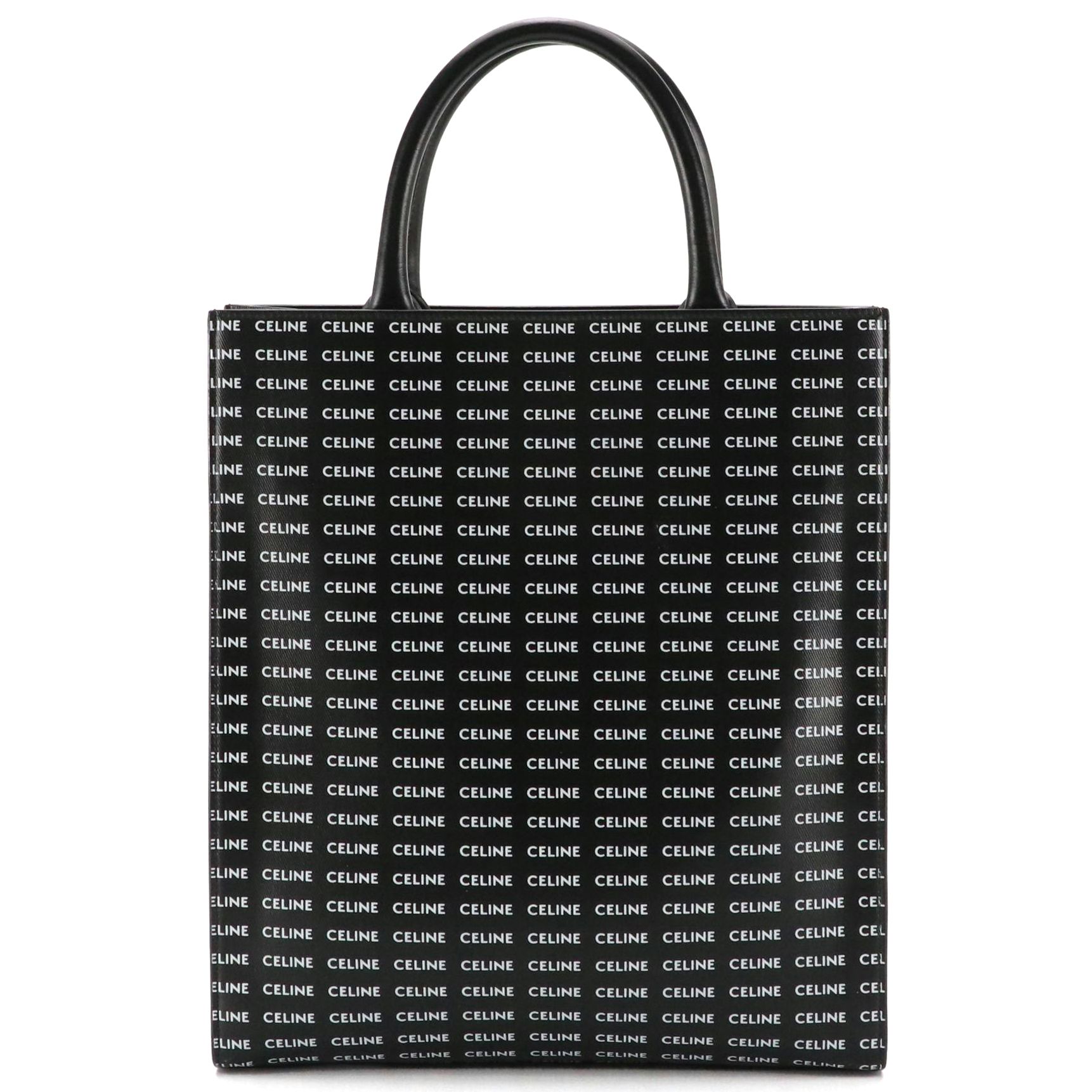 Celine Vertical Two-Way Tote in Black and White Canvas and Leather Trim