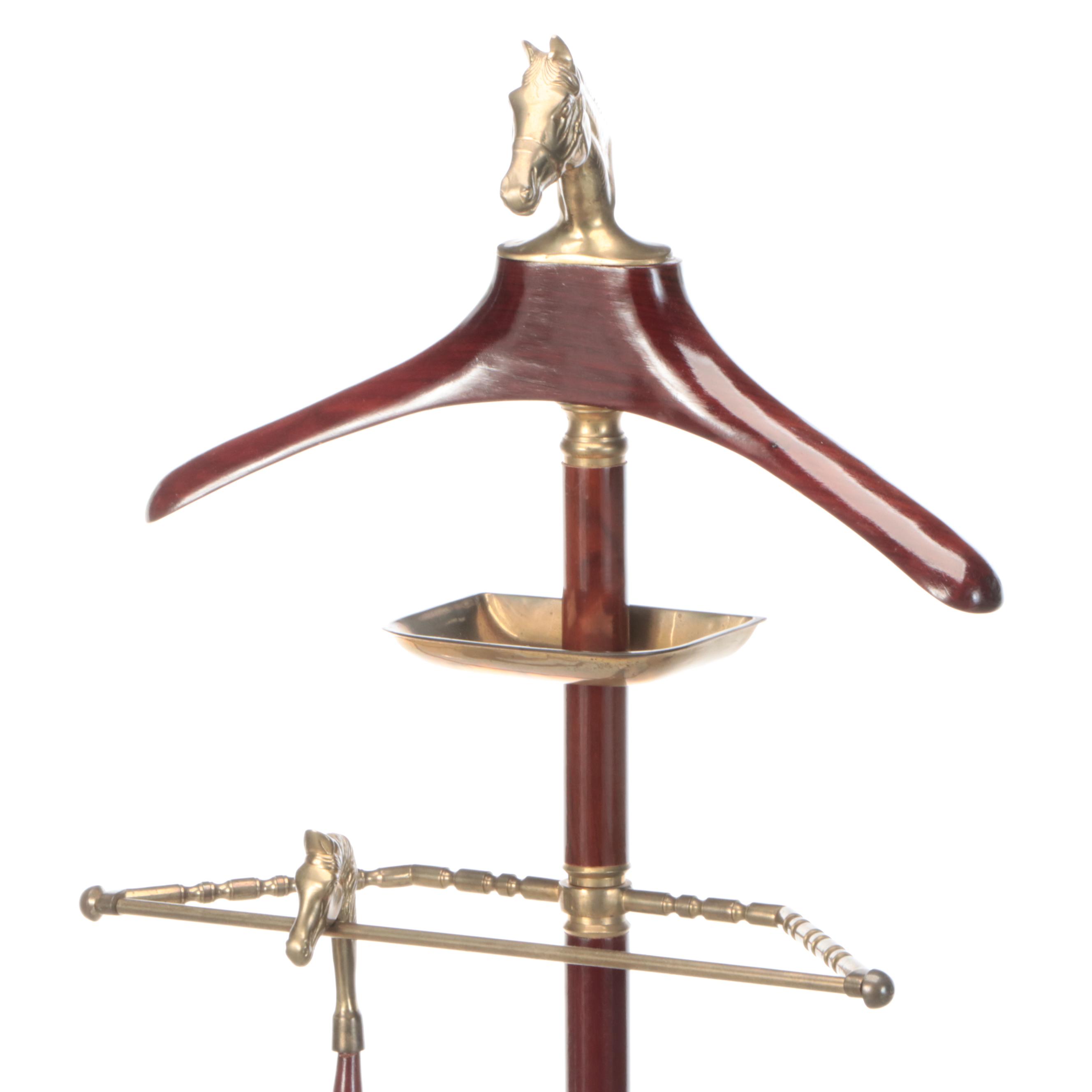 Brass and Wood Horse Head Valet Stand
