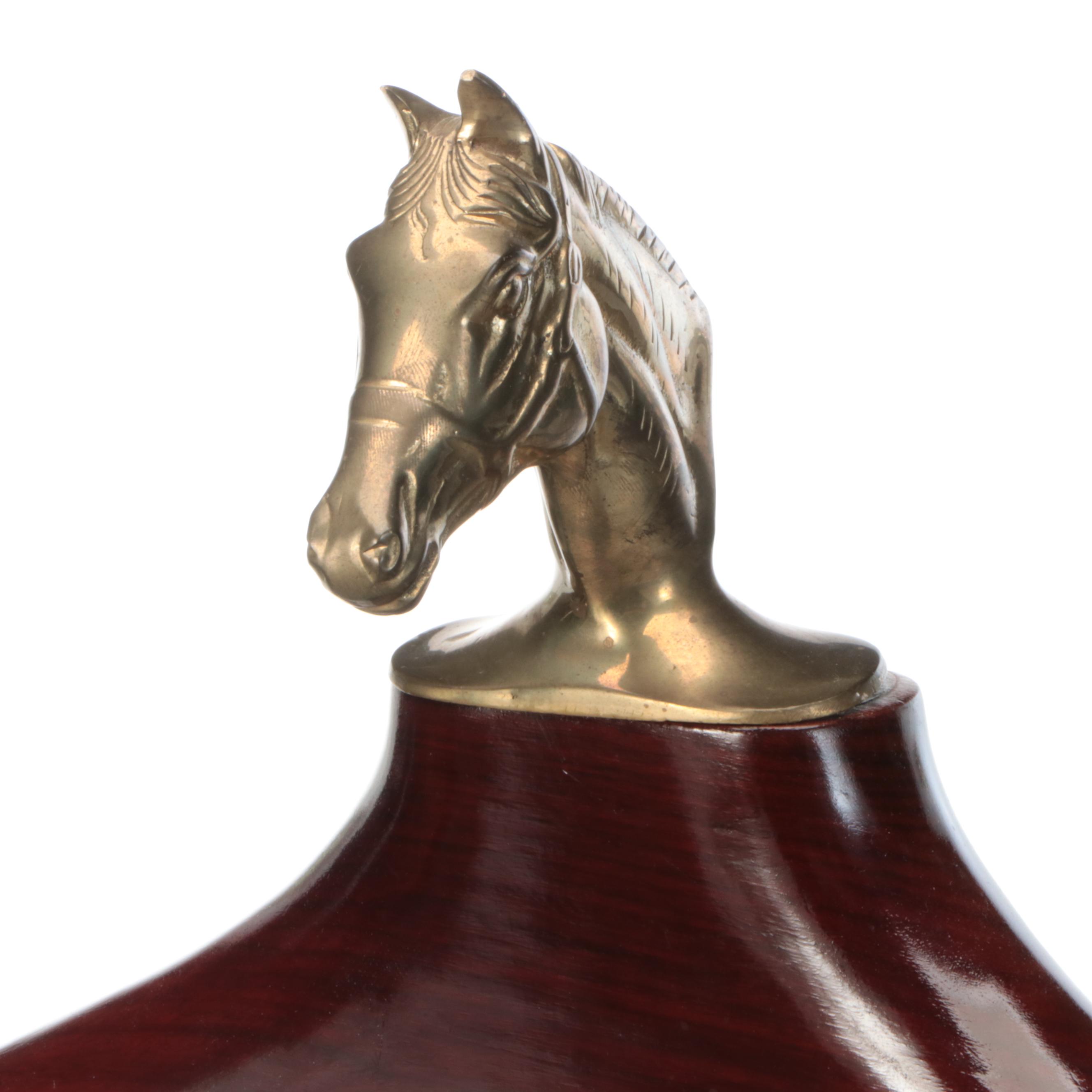 Brass and Wood Horse Head Valet Stand
