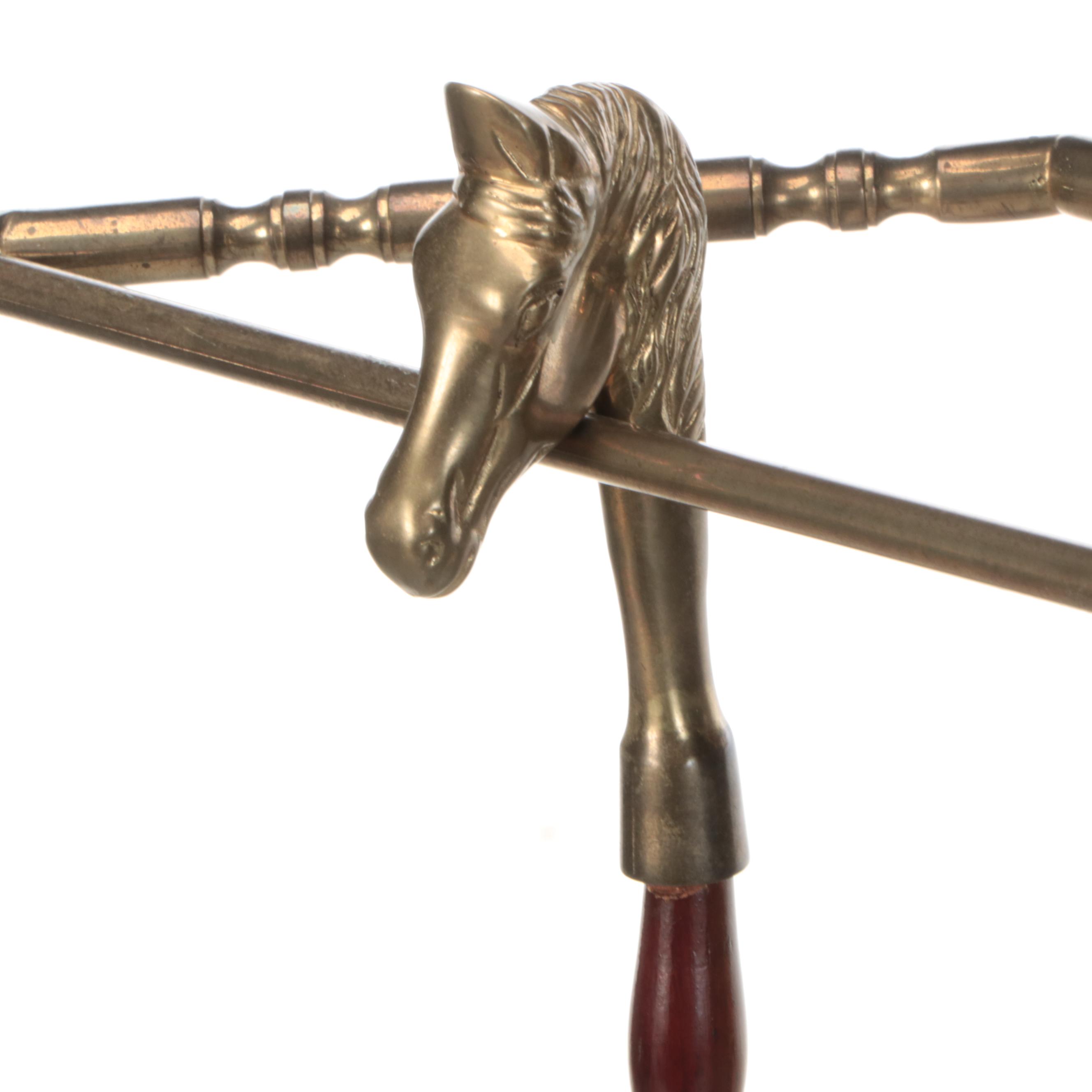 Brass and Wood Horse Head Valet Stand