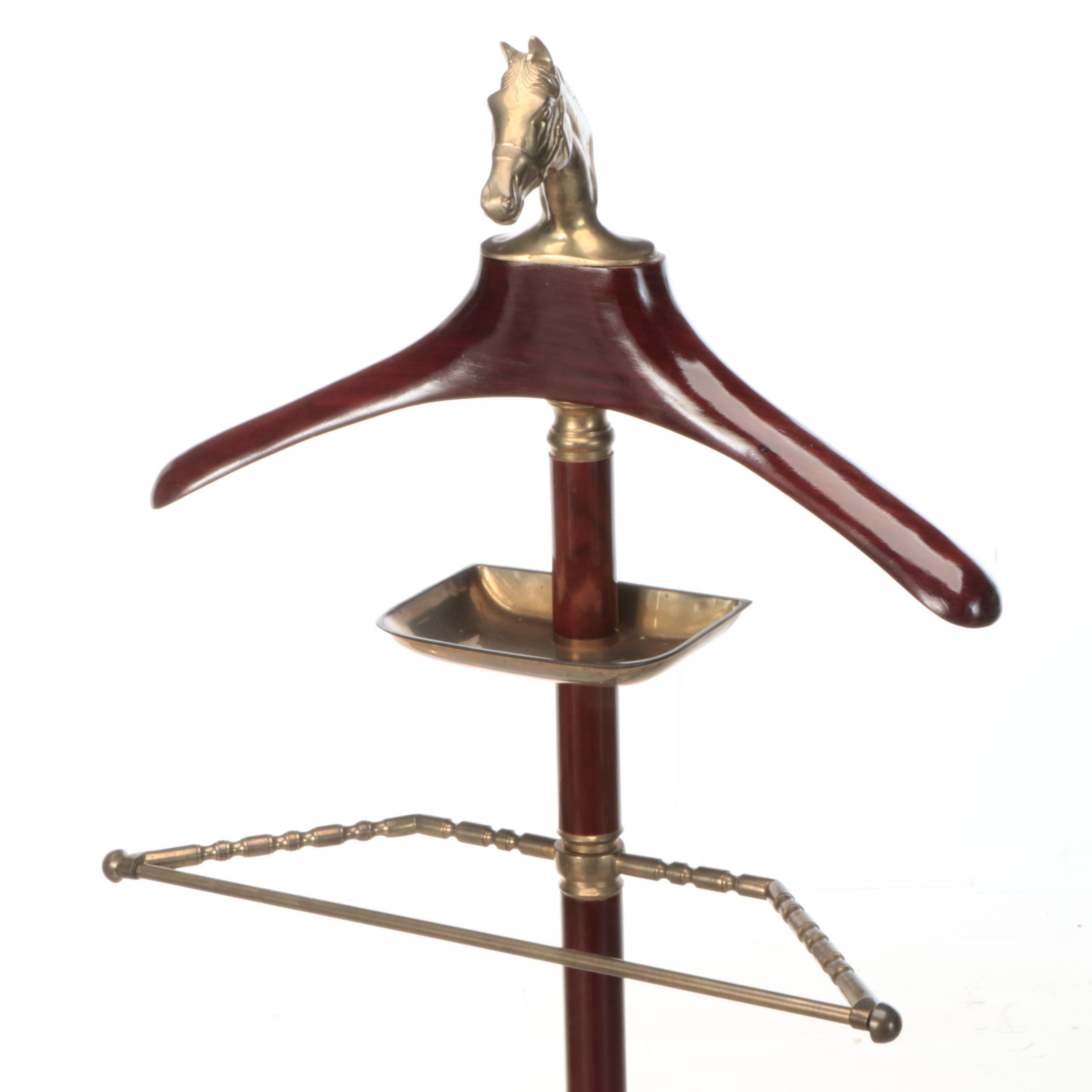 Brass and Wood Horse Head Valet Stand