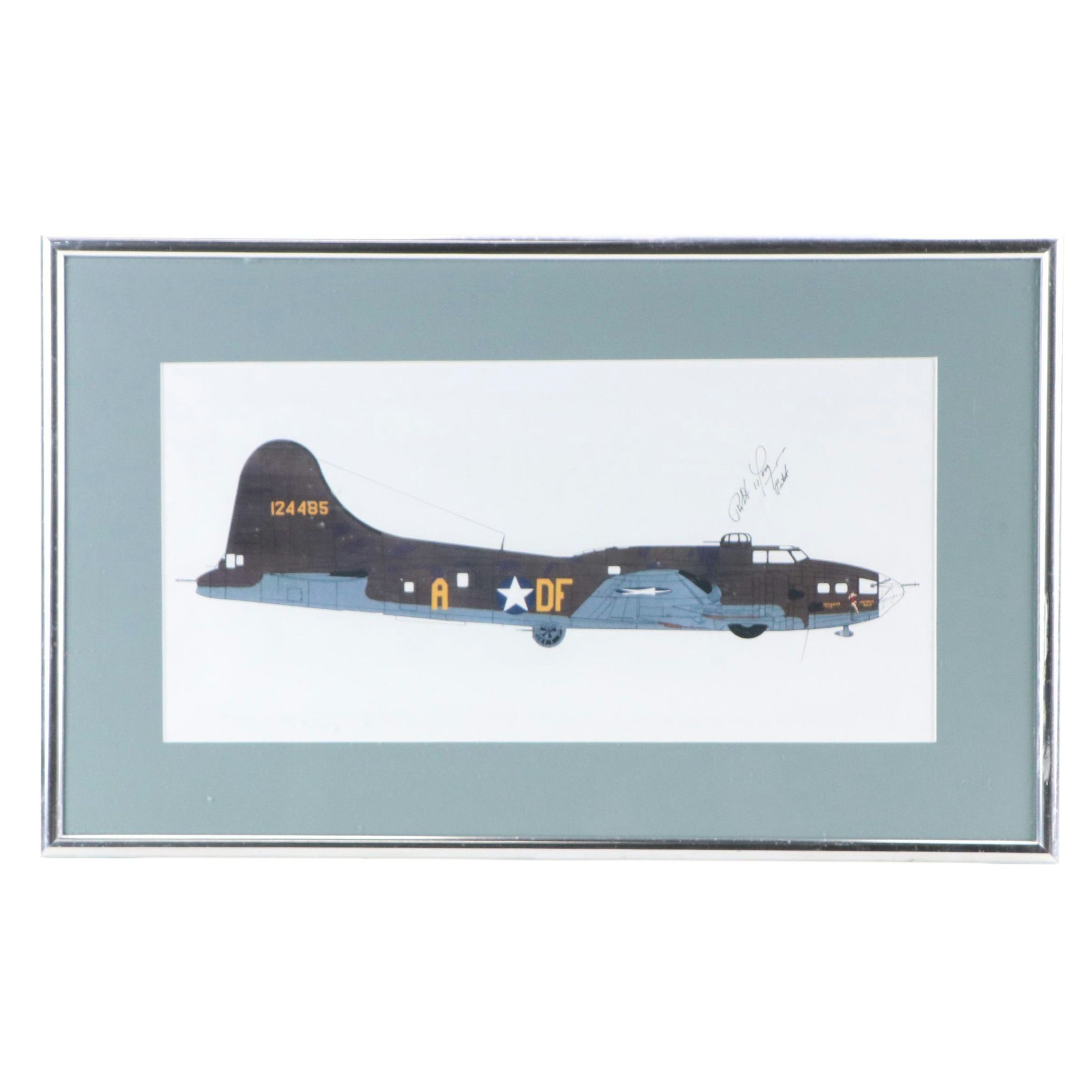 Aircraft Print "Memphis Belle" Boeing B-17 Flying Fortress, Signed Robert Morgan