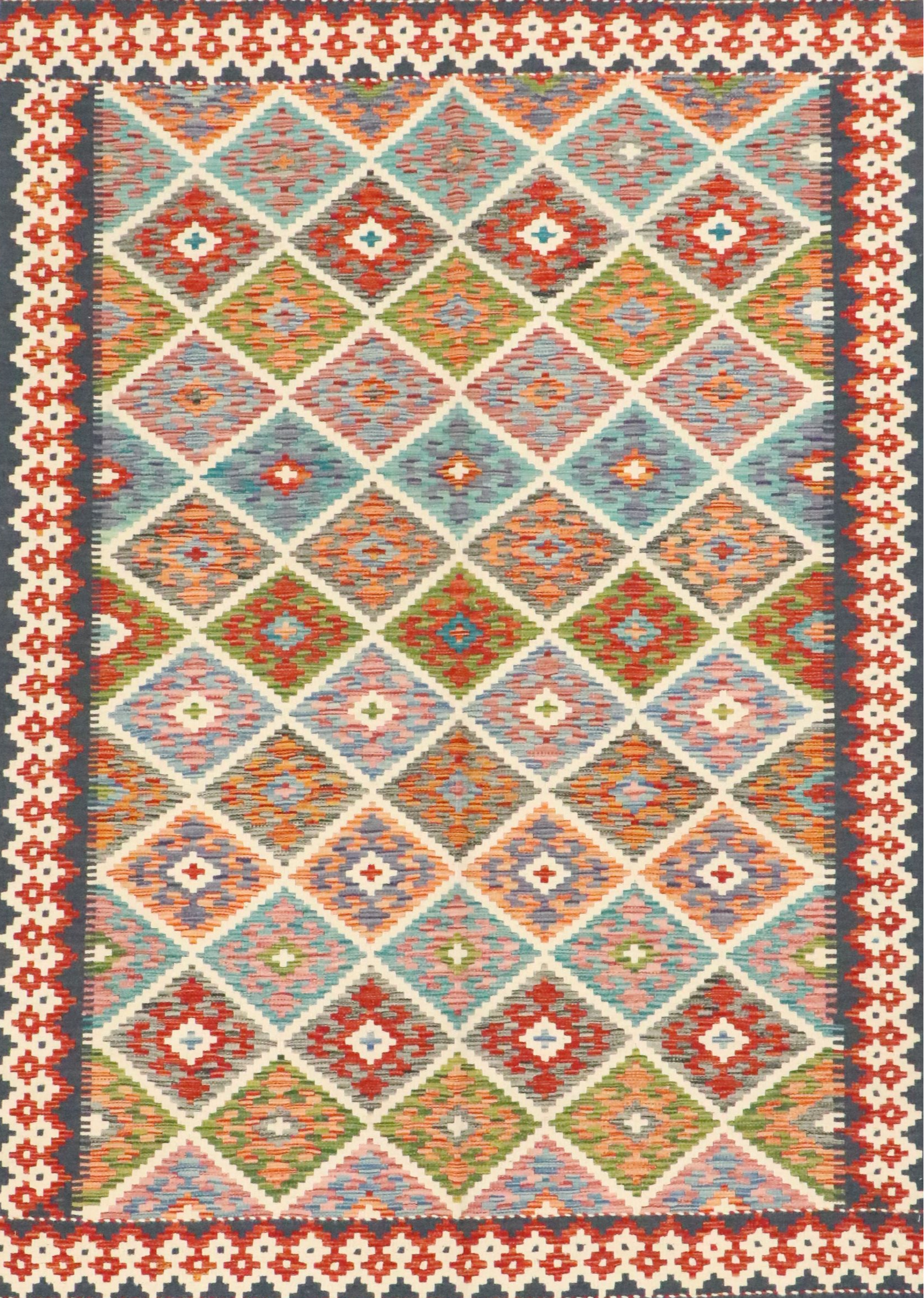 7'2 x 8'2 Handwoven Afghan Kilim Area Rug