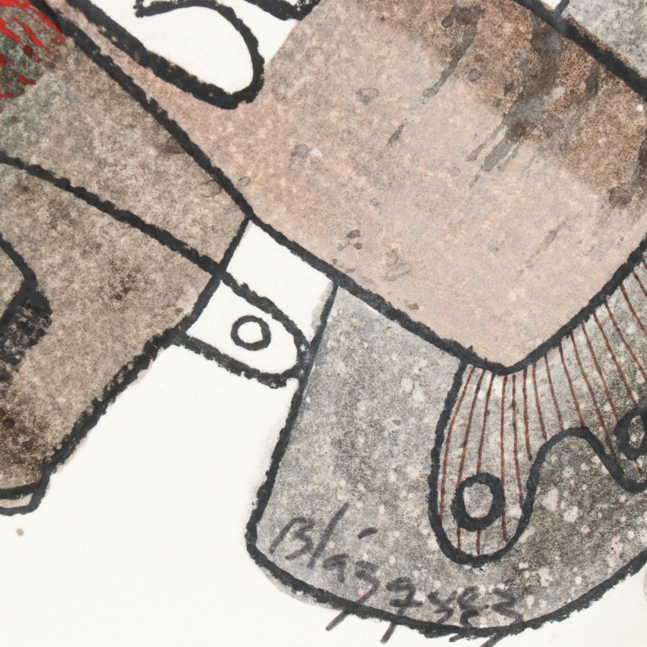 Michel Blázquez Surrealist Mixed Media Painting "Untitled #60," 2025