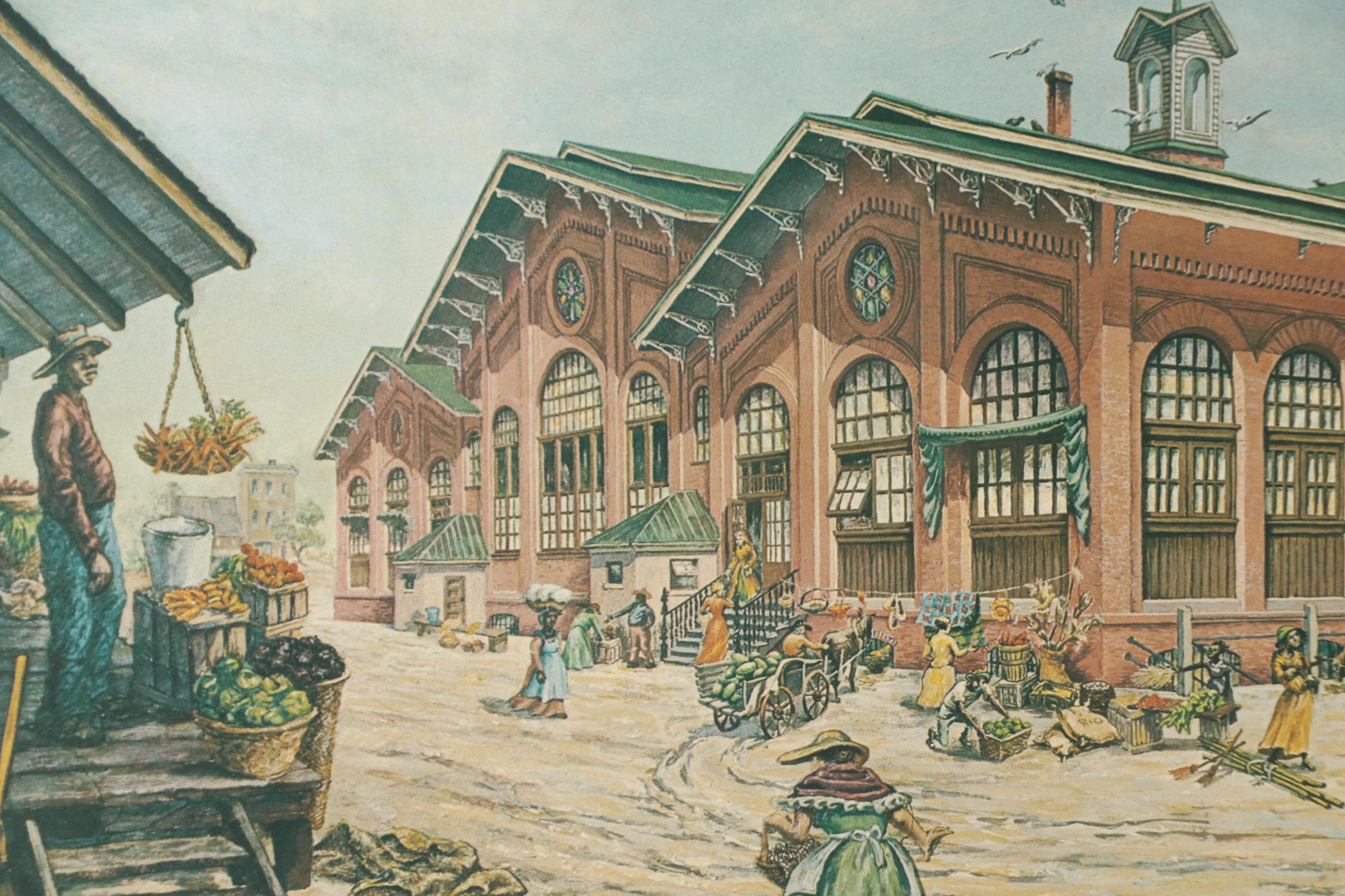 Augusta Oelschig Offset Lithograph "Old City Market, Savannah," 1975