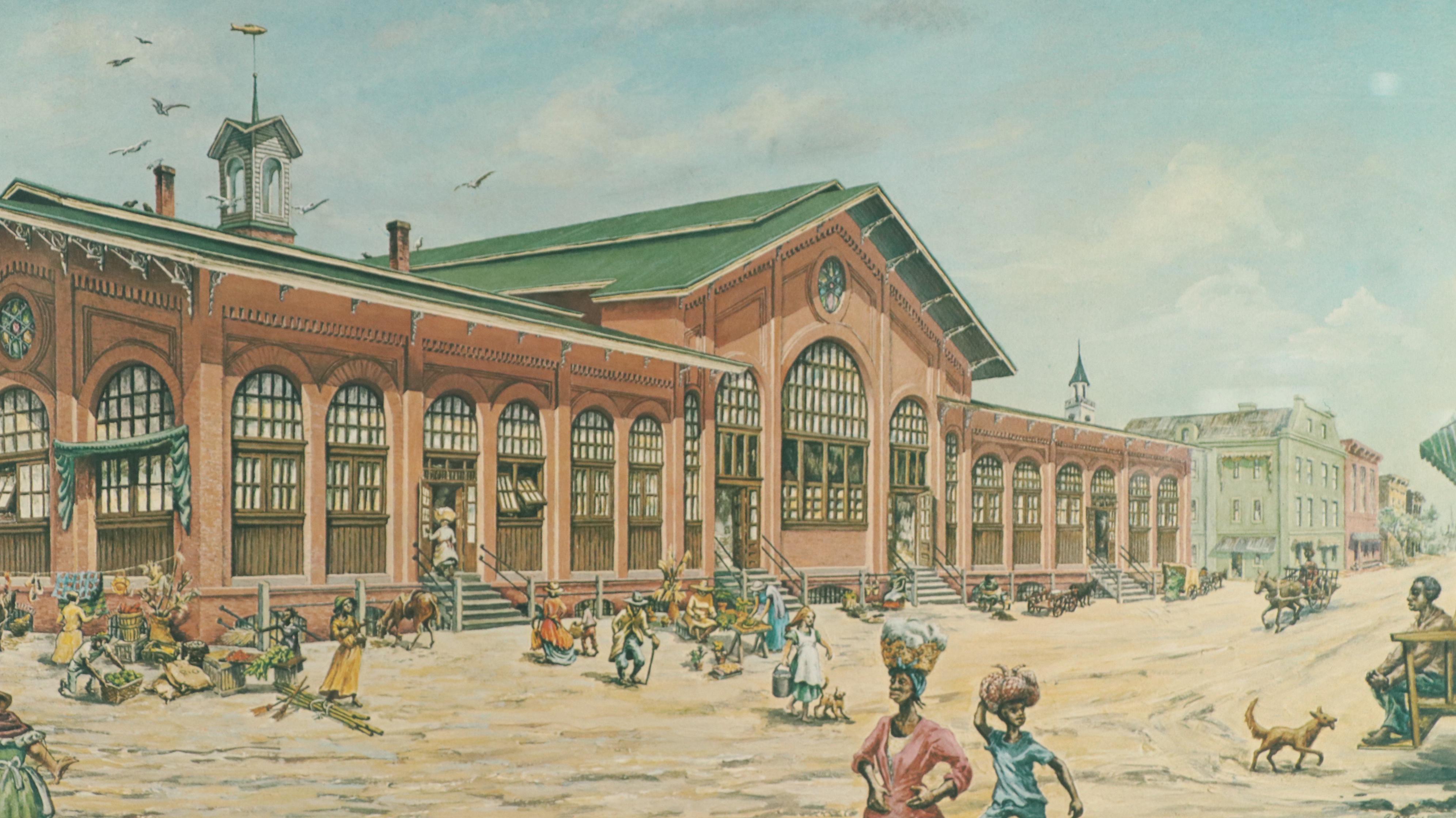 Augusta Oelschig Offset Lithograph "Old City Market, Savannah," 1975