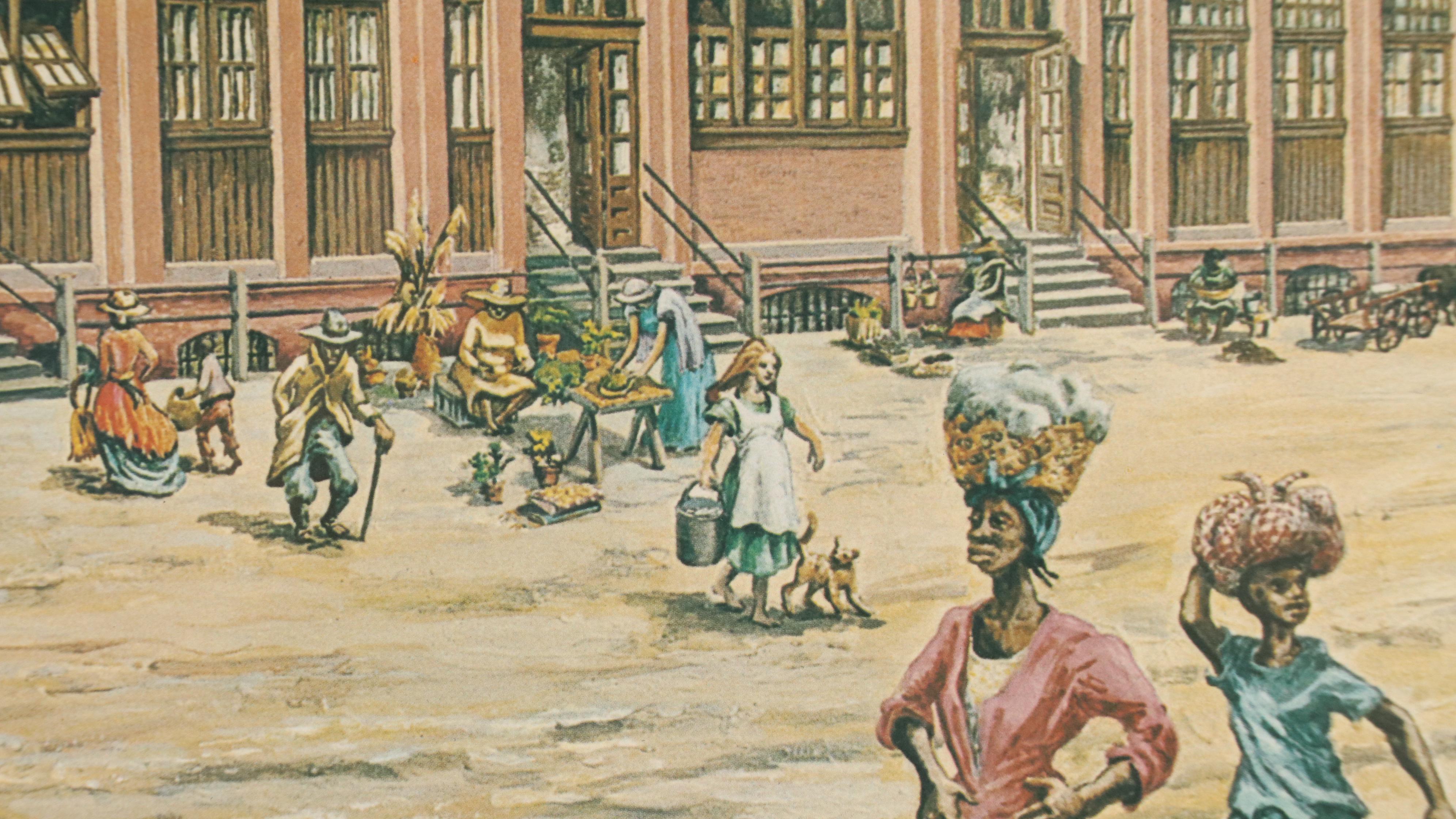 Augusta Oelschig Offset Lithograph "Old City Market, Savannah," 1975