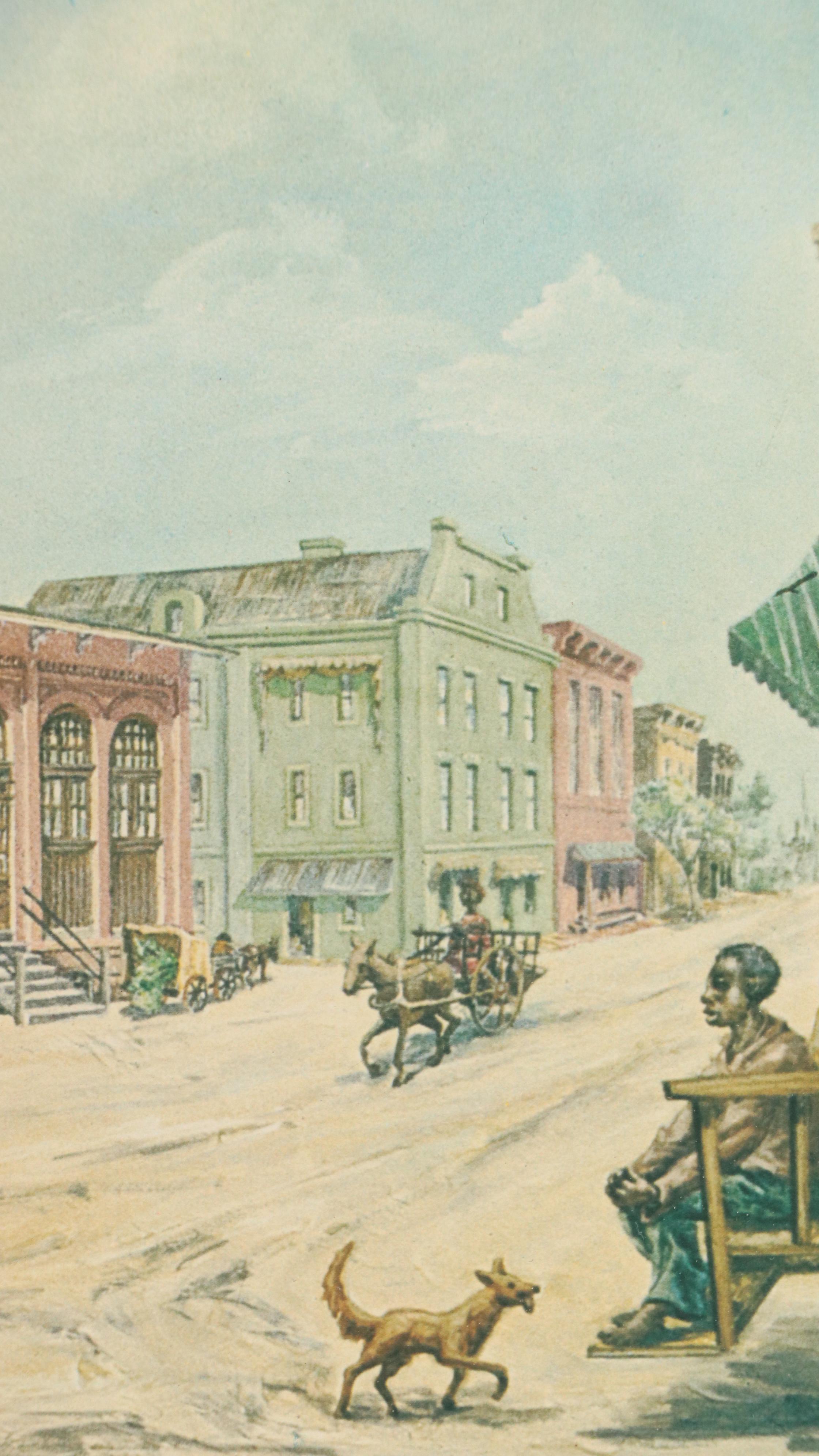 Augusta Oelschig Offset Lithograph "Old City Market, Savannah," 1975