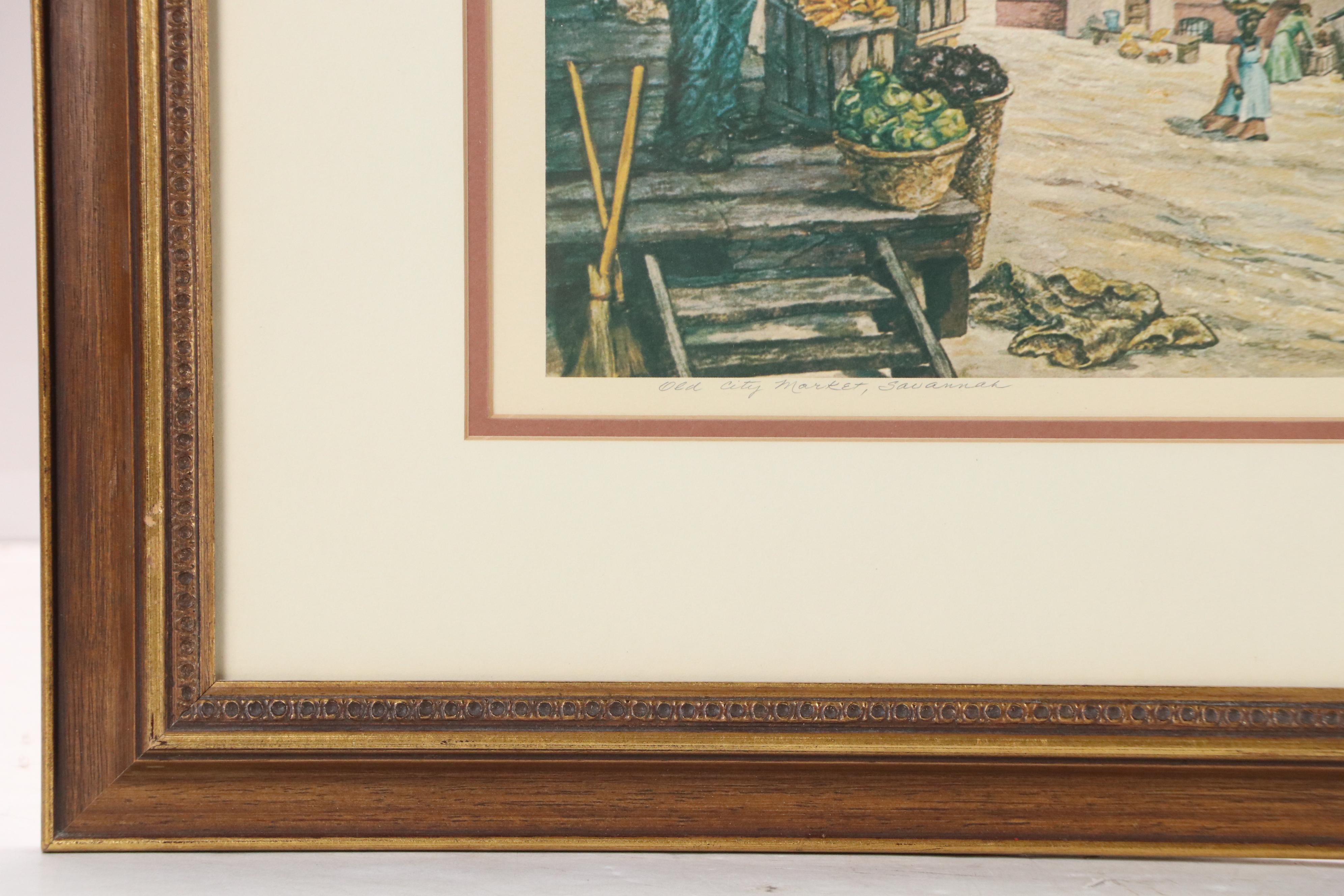 Augusta Oelschig Offset Lithograph "Old City Market, Savannah," 1975