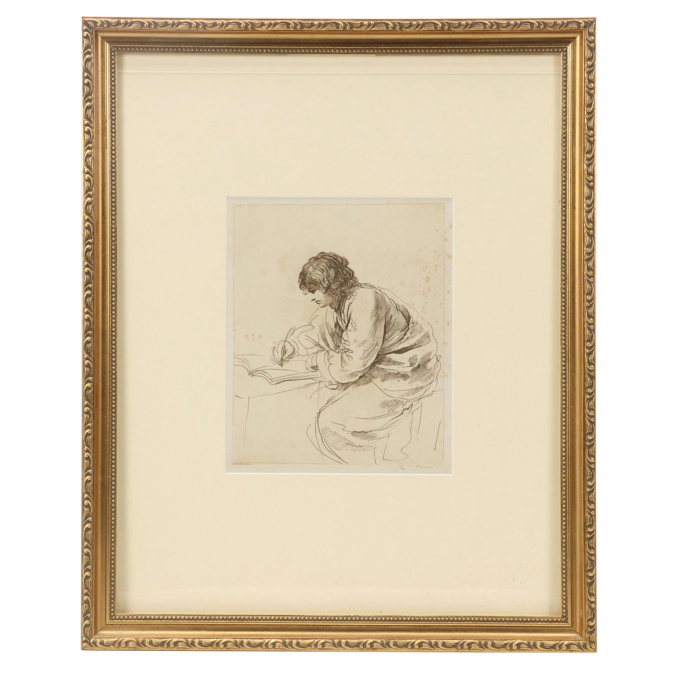 F. Bartolozzi Engraving After Guercino "St. John the Evangelist," 18th Century