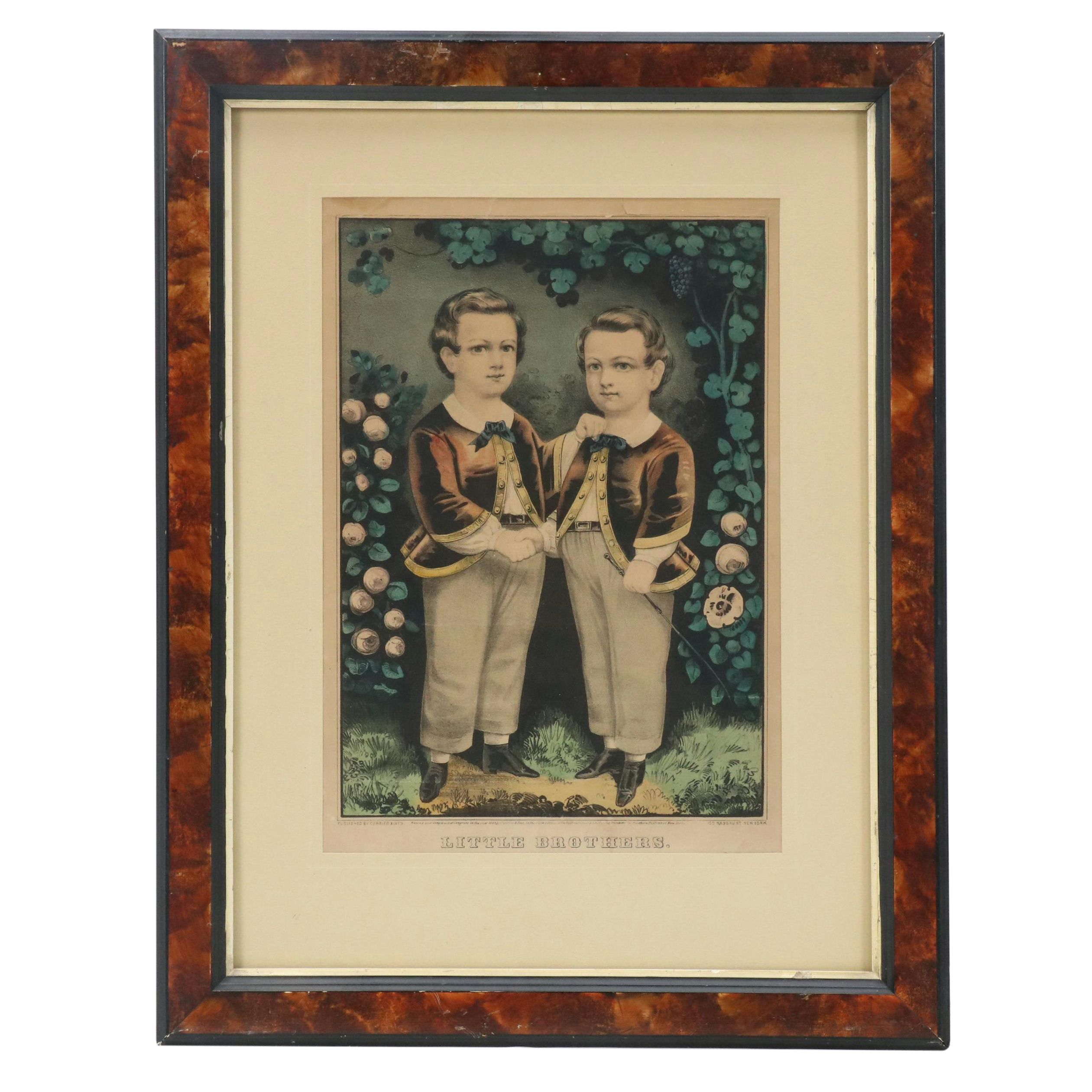 Currier & Ives Hand-Colored Lithograph "Little Brothers," 1863