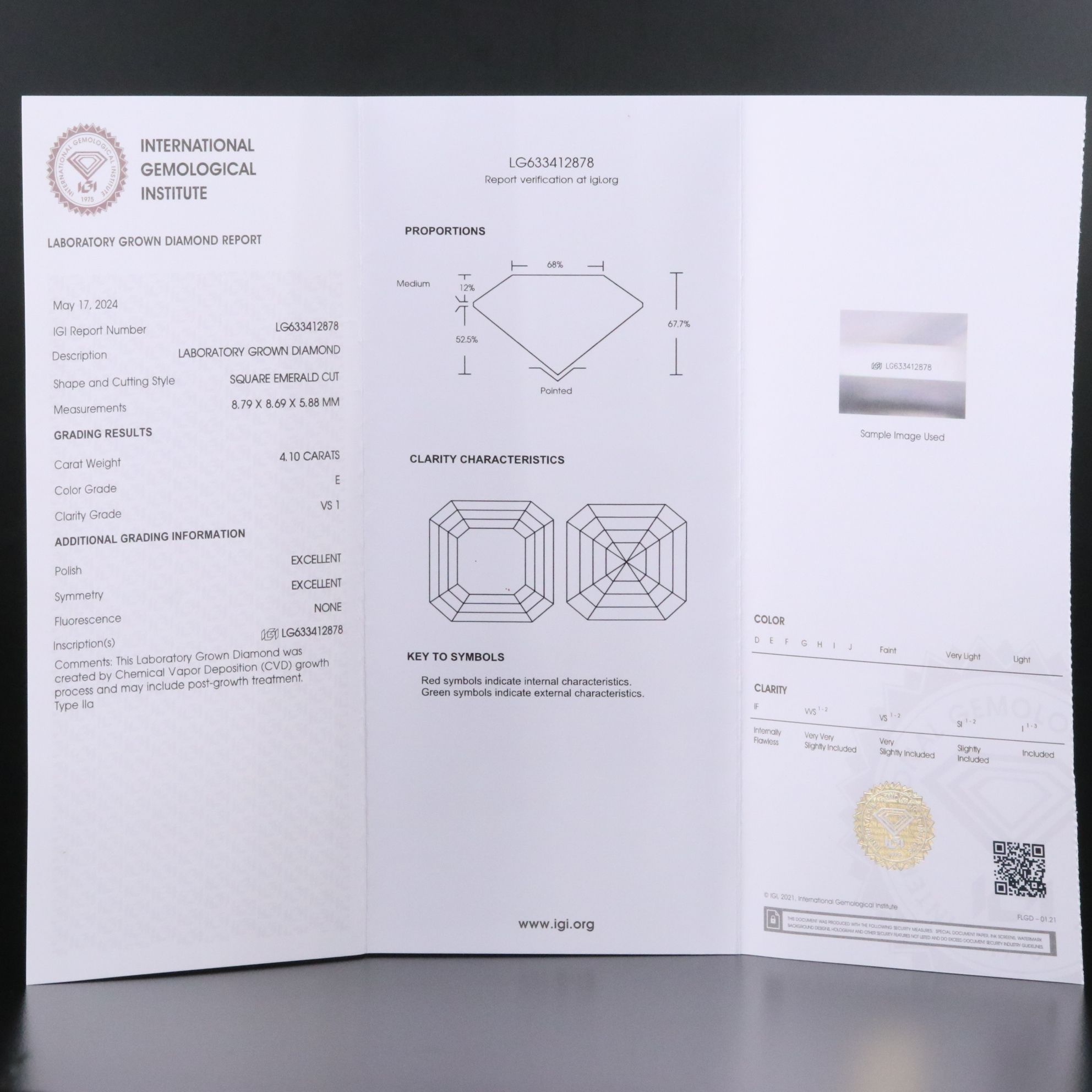 14K 4.10 CT Lab Grown Diamond Solitaire Ring with IGI Report