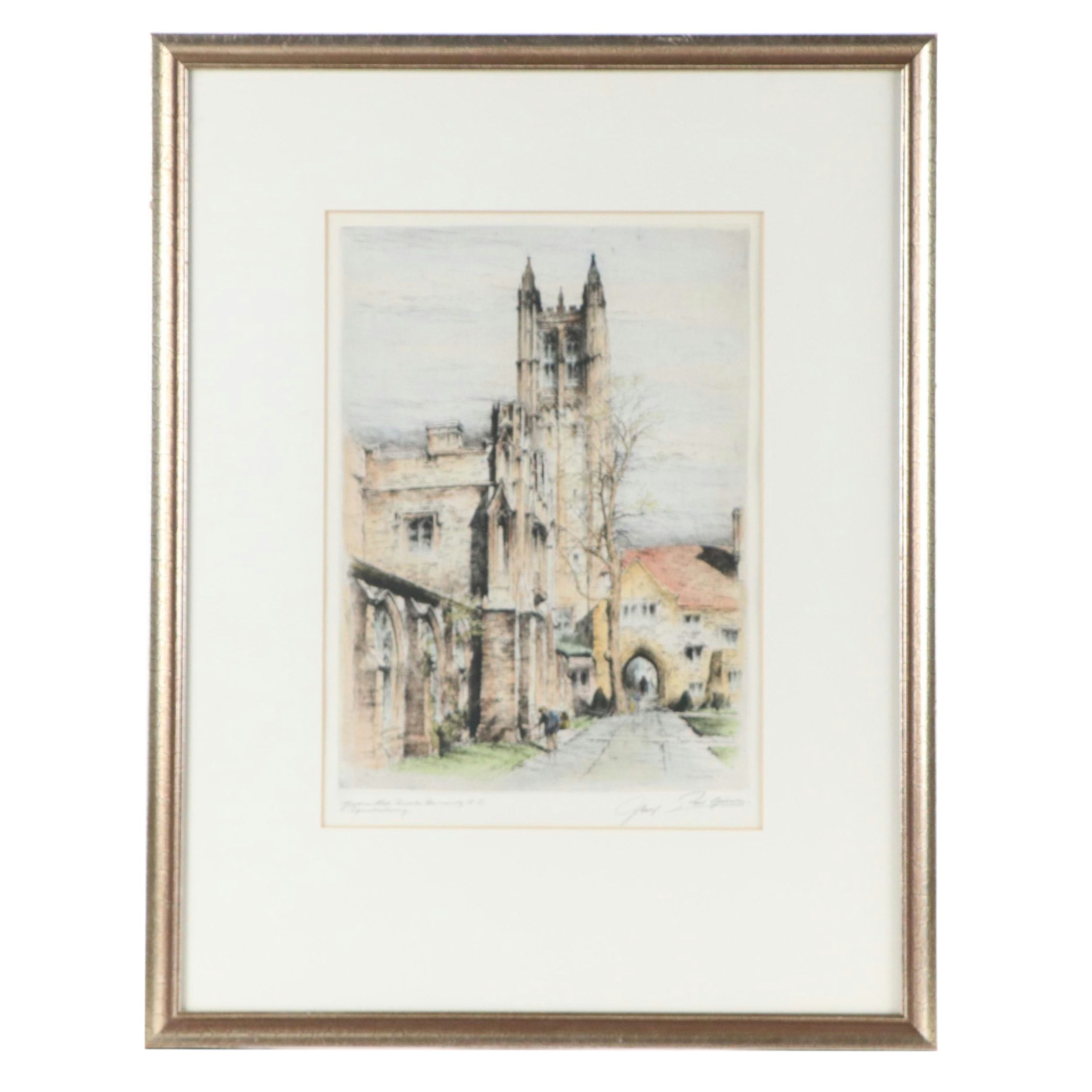 Paul Geissler Hand-Colored Etching of Madison Hall, Princeton University