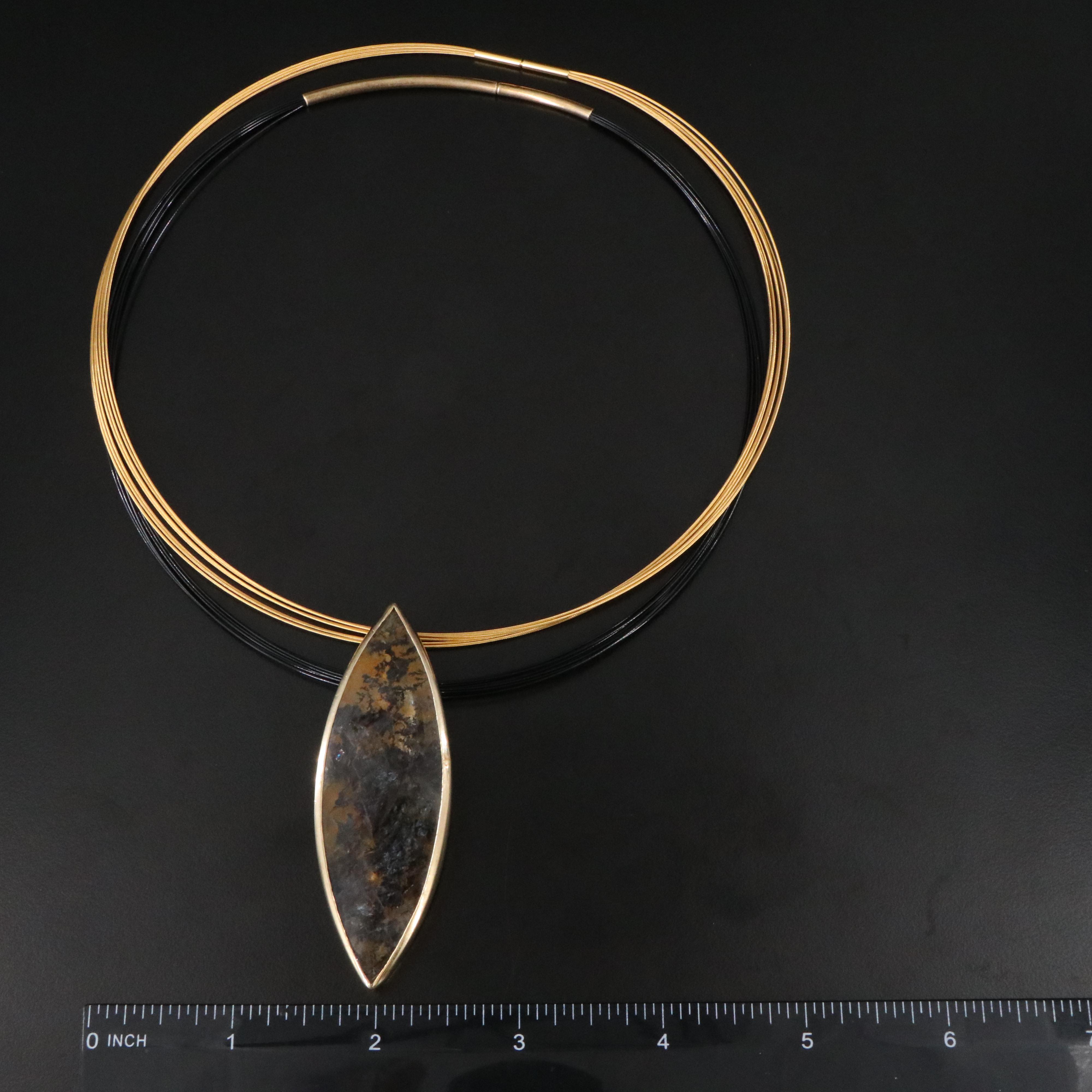 Sterling Agate Pendant Necklace and Gold-Tone Cable Necklace