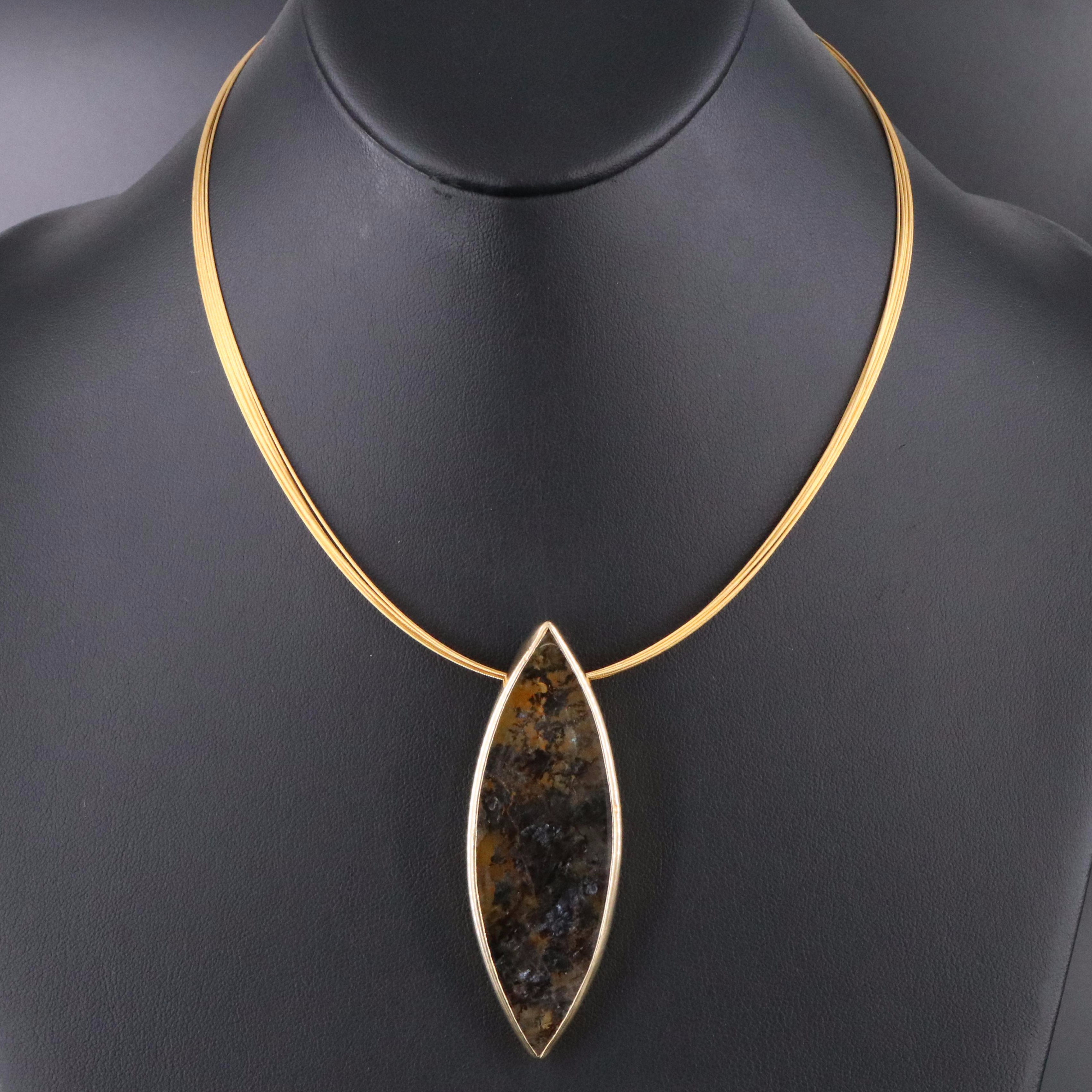 Sterling Agate Pendant Necklace and Gold-Tone Cable Necklace