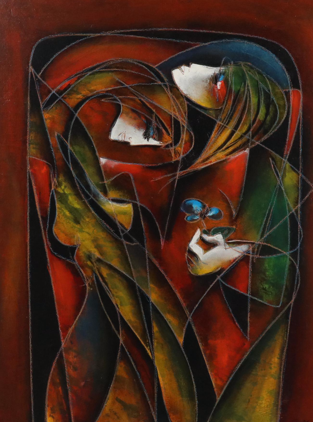 Jean-Claude Gaugy Carved Oil Painting "Deux Soeurs," 2001