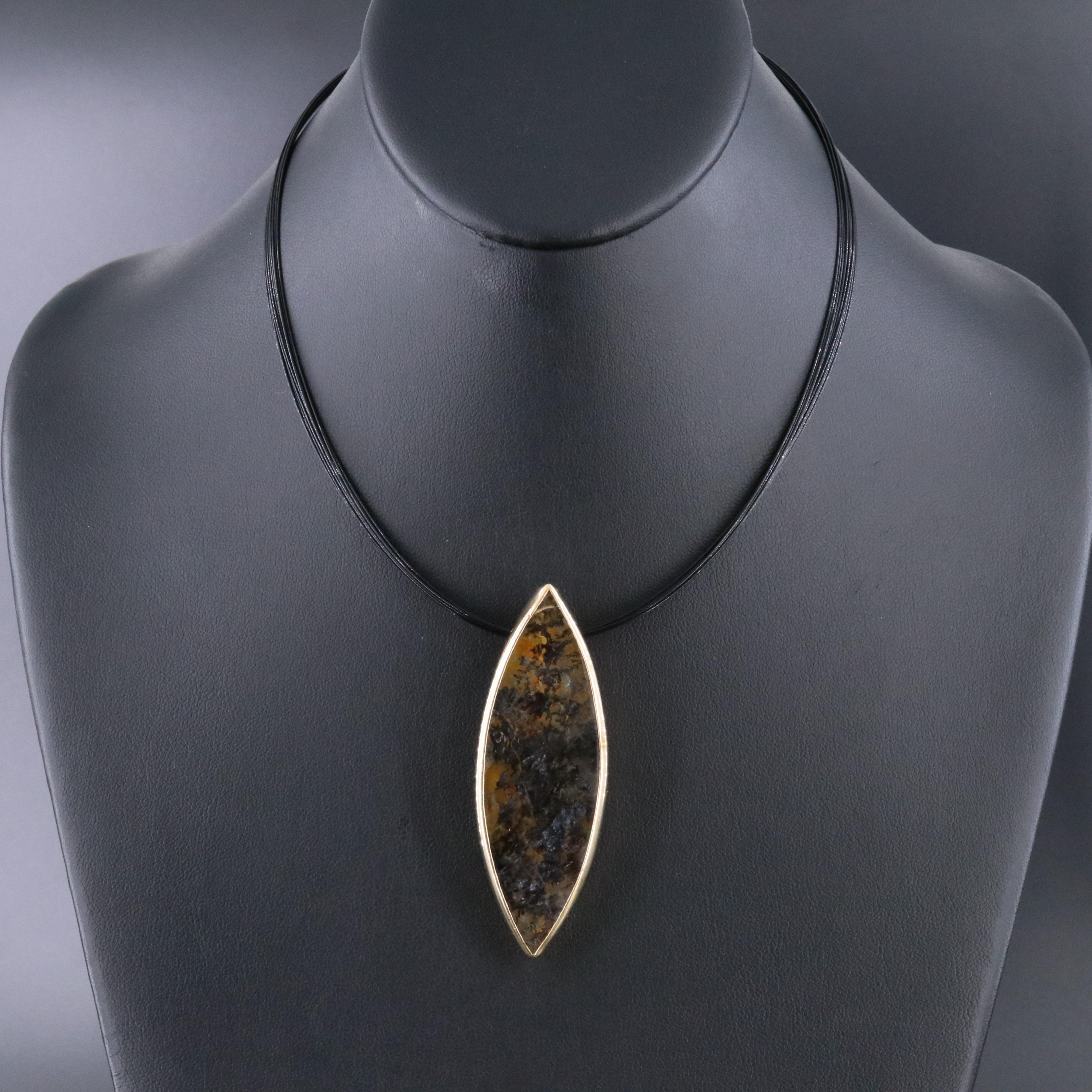 Sterling Agate Pendant Necklace and Gold-Tone Cable Necklace