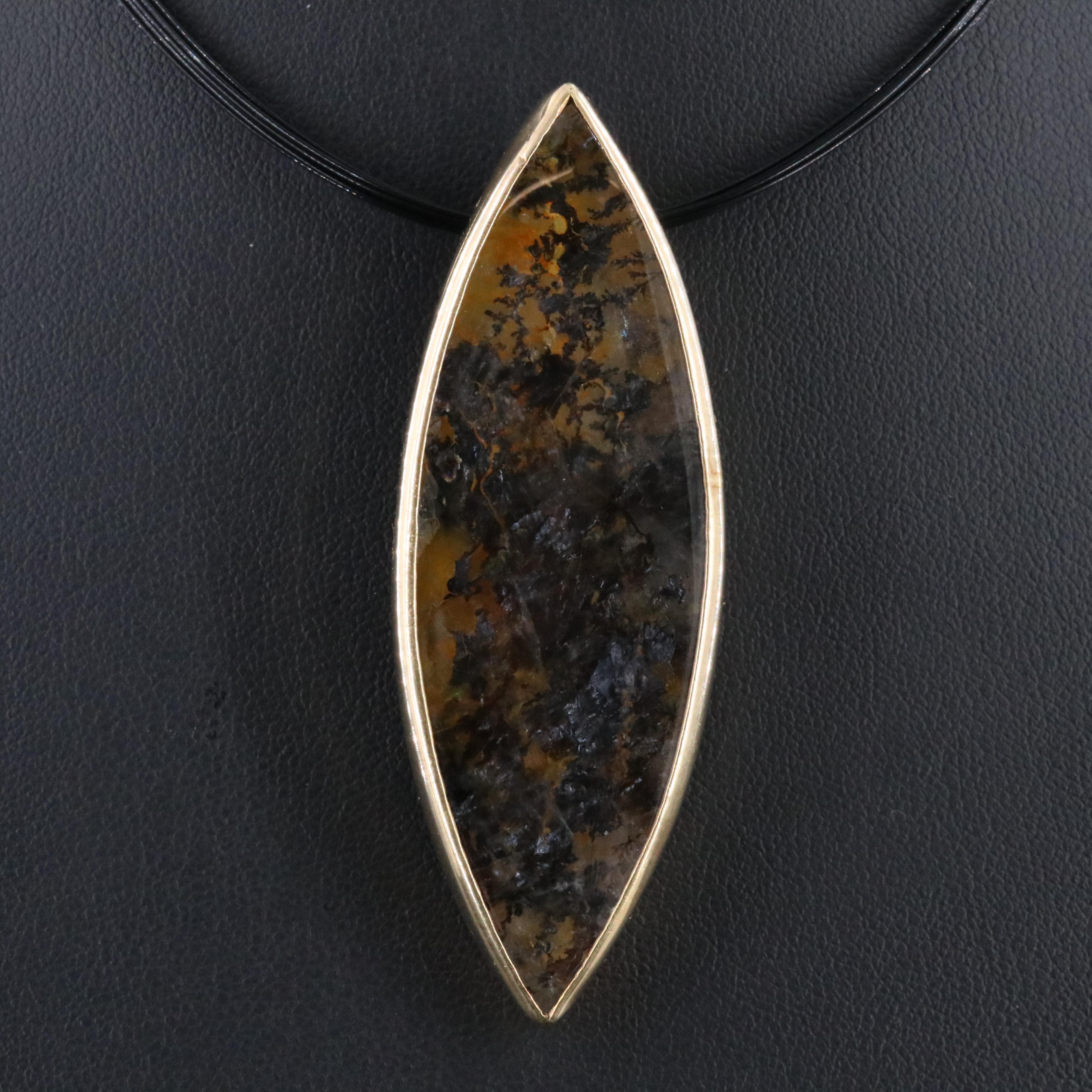 Sterling Agate Pendant Necklace and Gold-Tone Cable Necklace