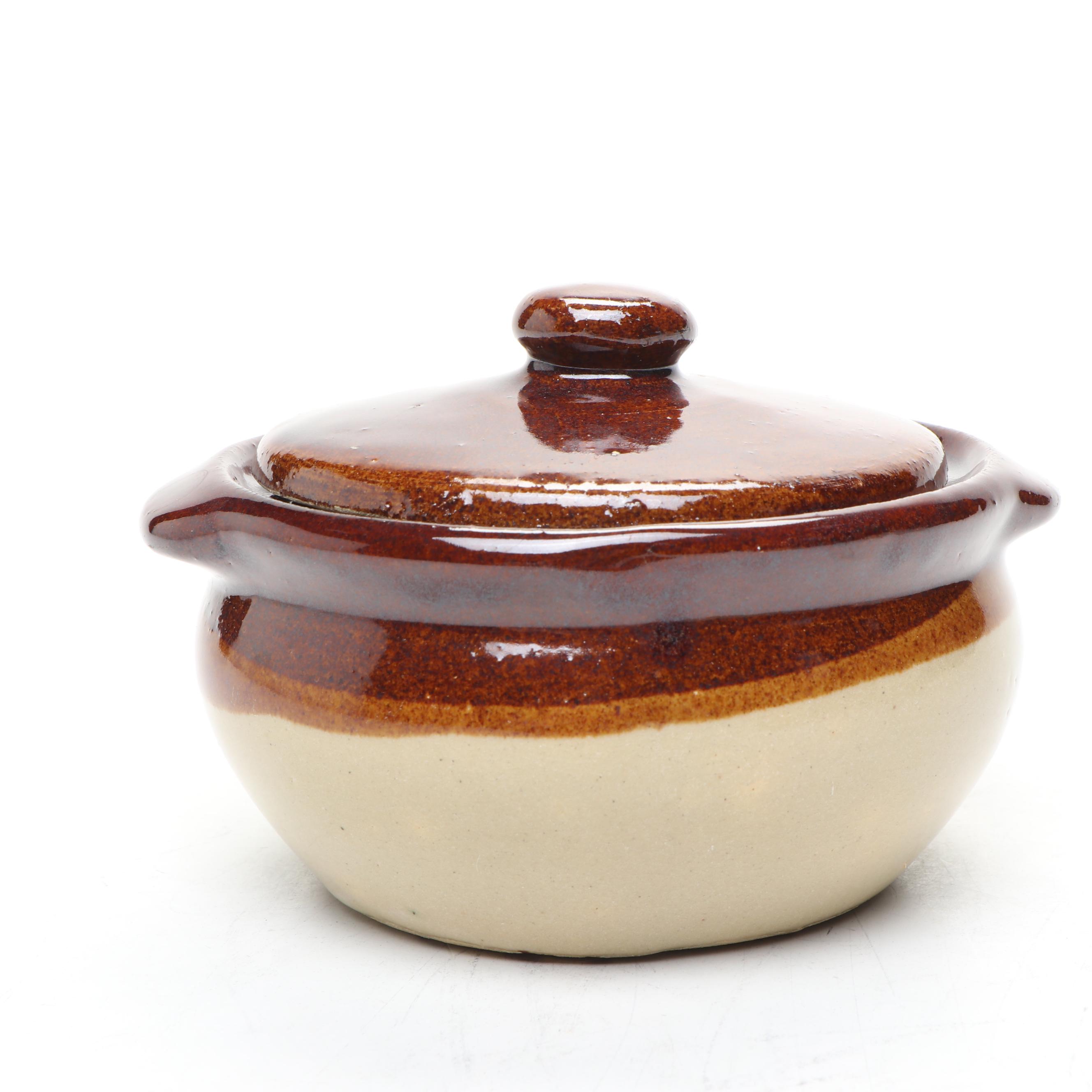 Vintage Two-Tone Stoneware Lidded Soup Bowls, Mid to Late 20th Century