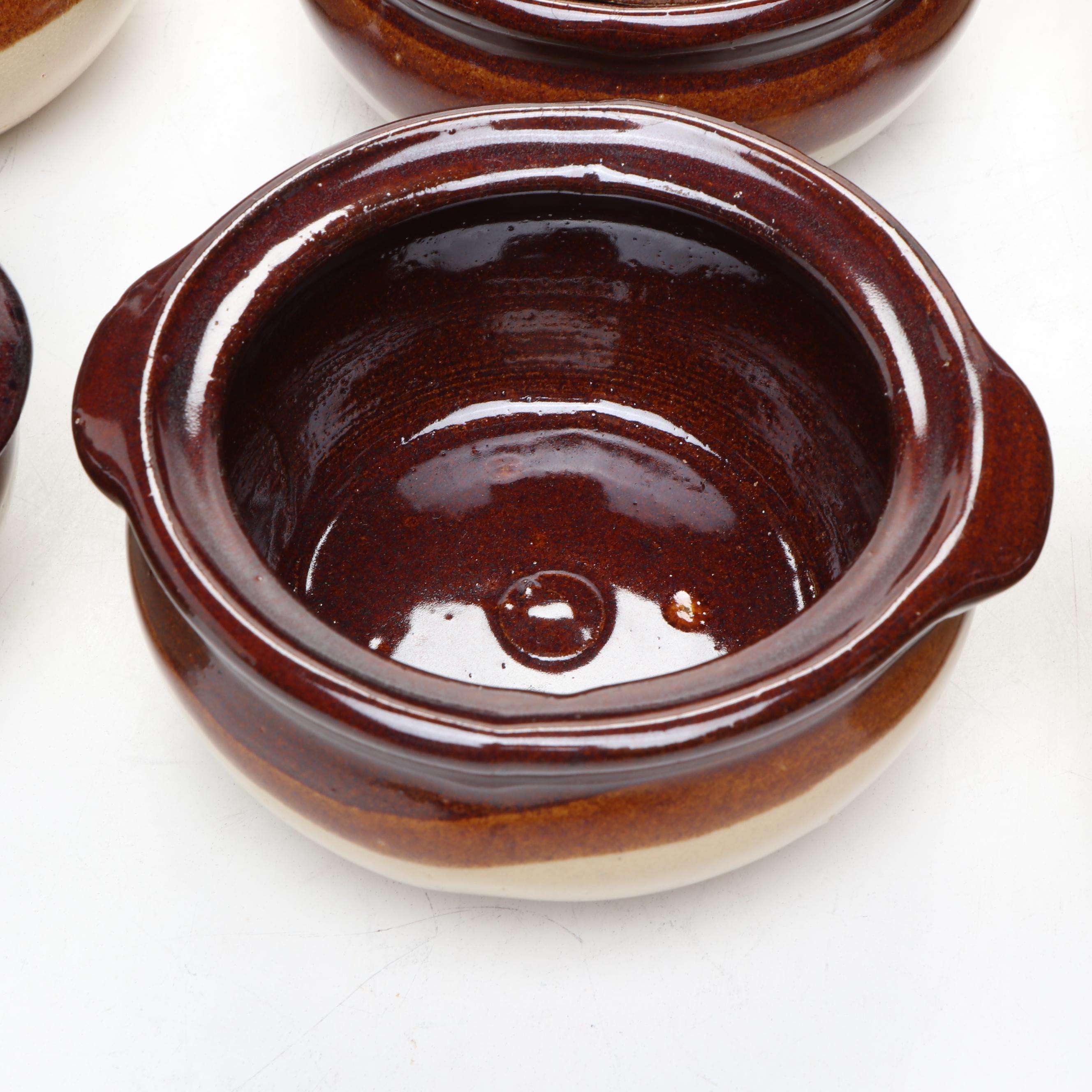 Vintage Two-Tone Stoneware Lidded Soup Bowls, Mid to Late 20th Century