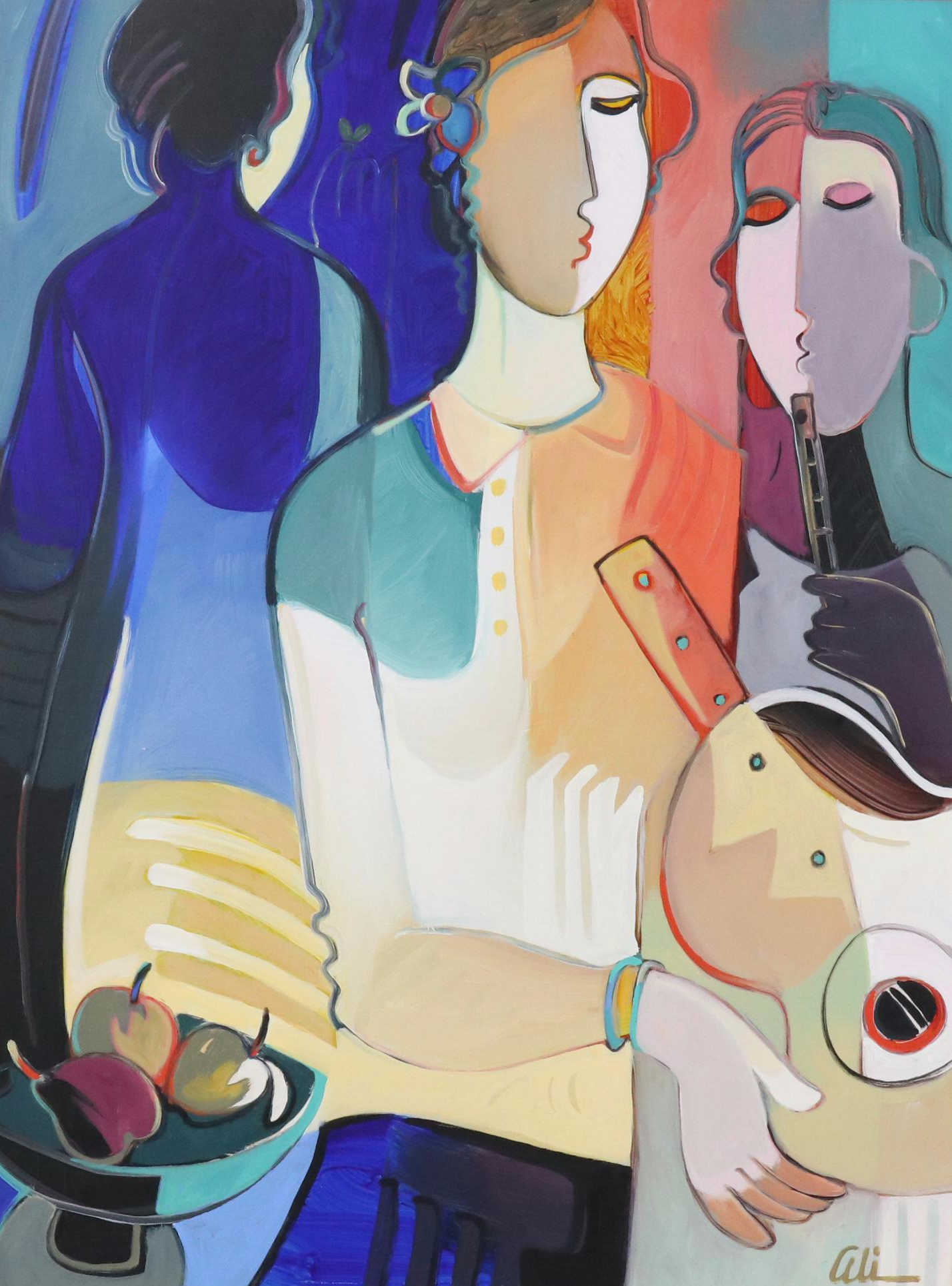 Ali Golkar Stylized Acrylic Painting "Evening Concerto," Late 20th - 21st C.