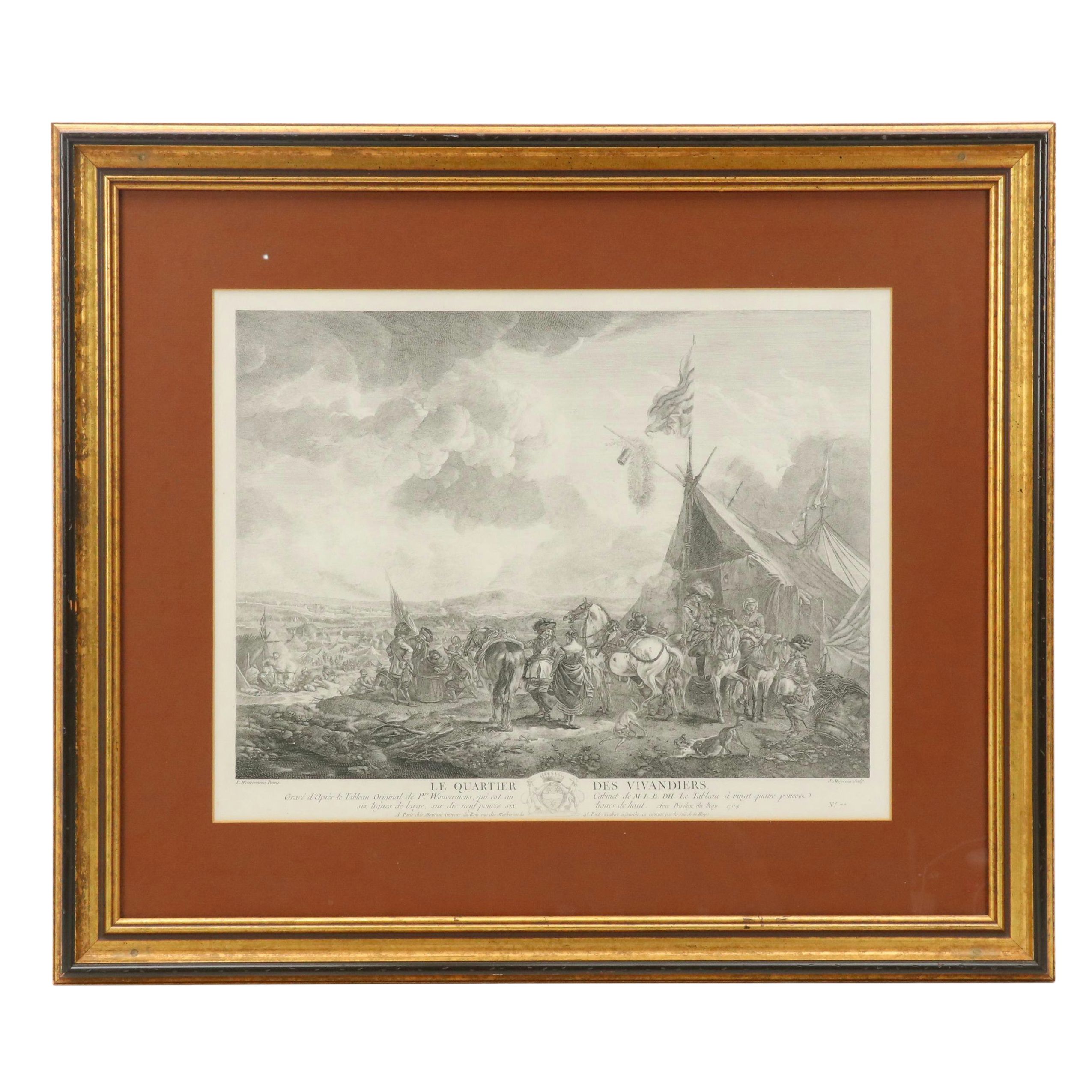 French School Engraving After P. Wouwerman "Le Quartier des Vivandiers," 1754