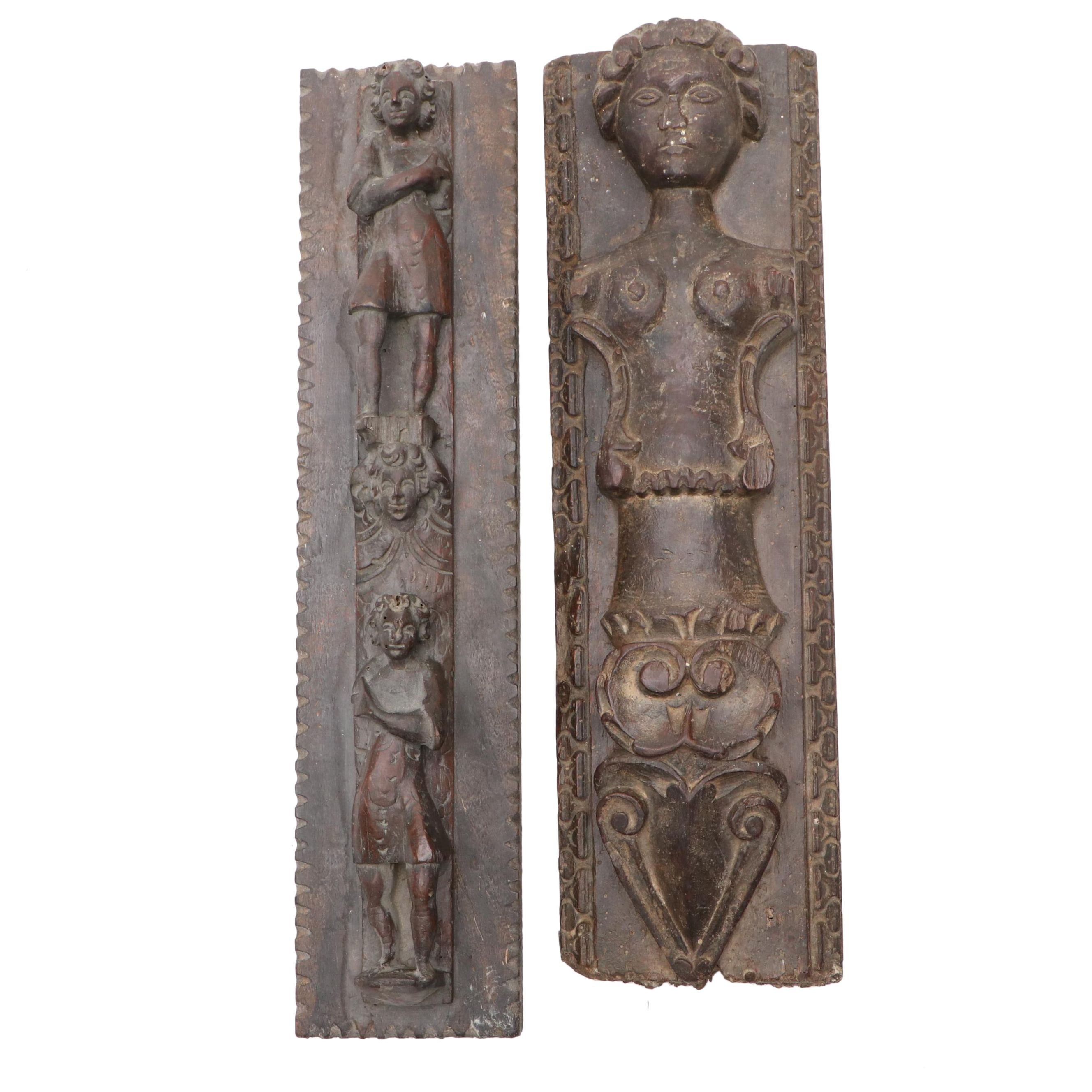 Flemish Baroque Style Caryatid with Other Relief Carved Panel