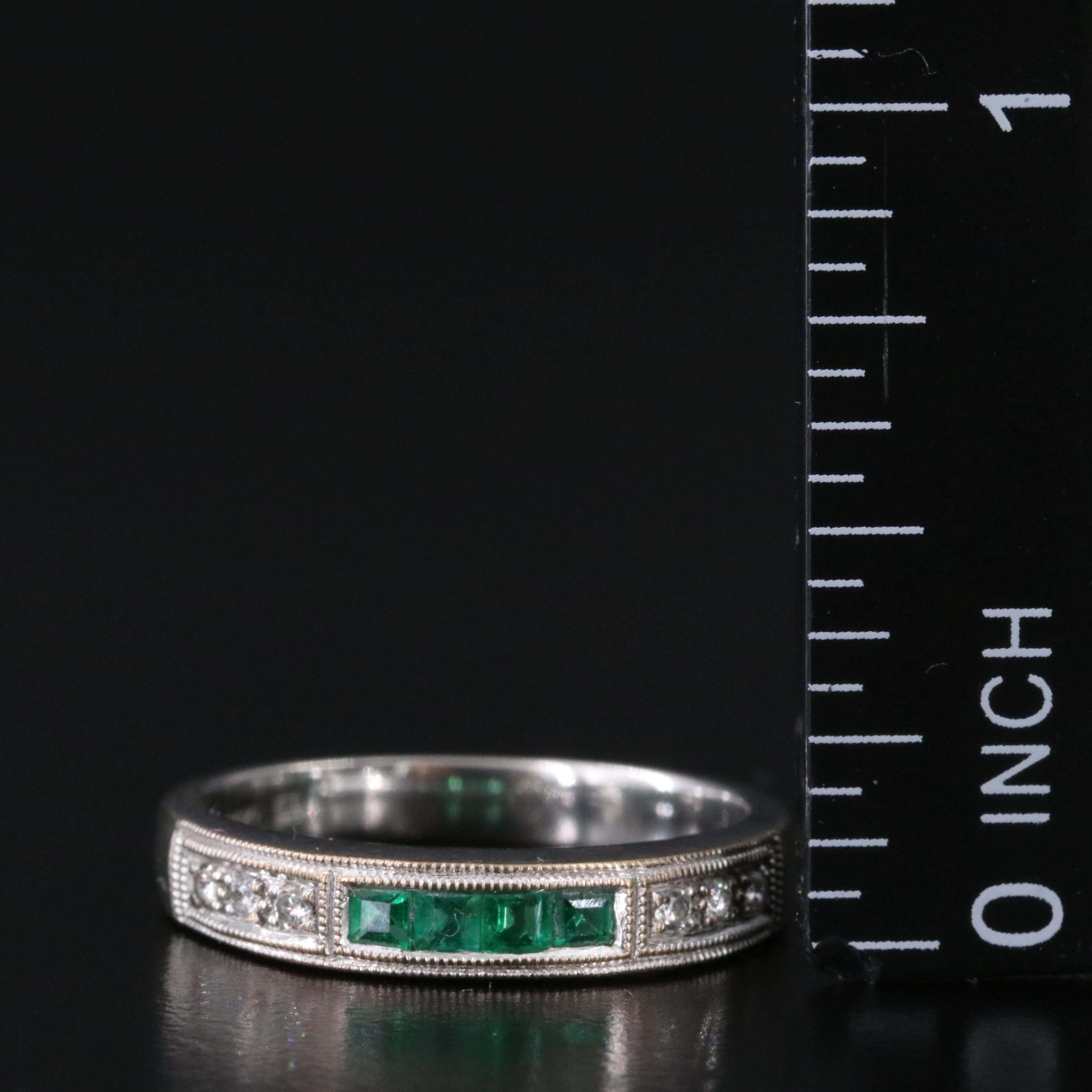 14K Emerald and Diamond Milgrain Band Ring