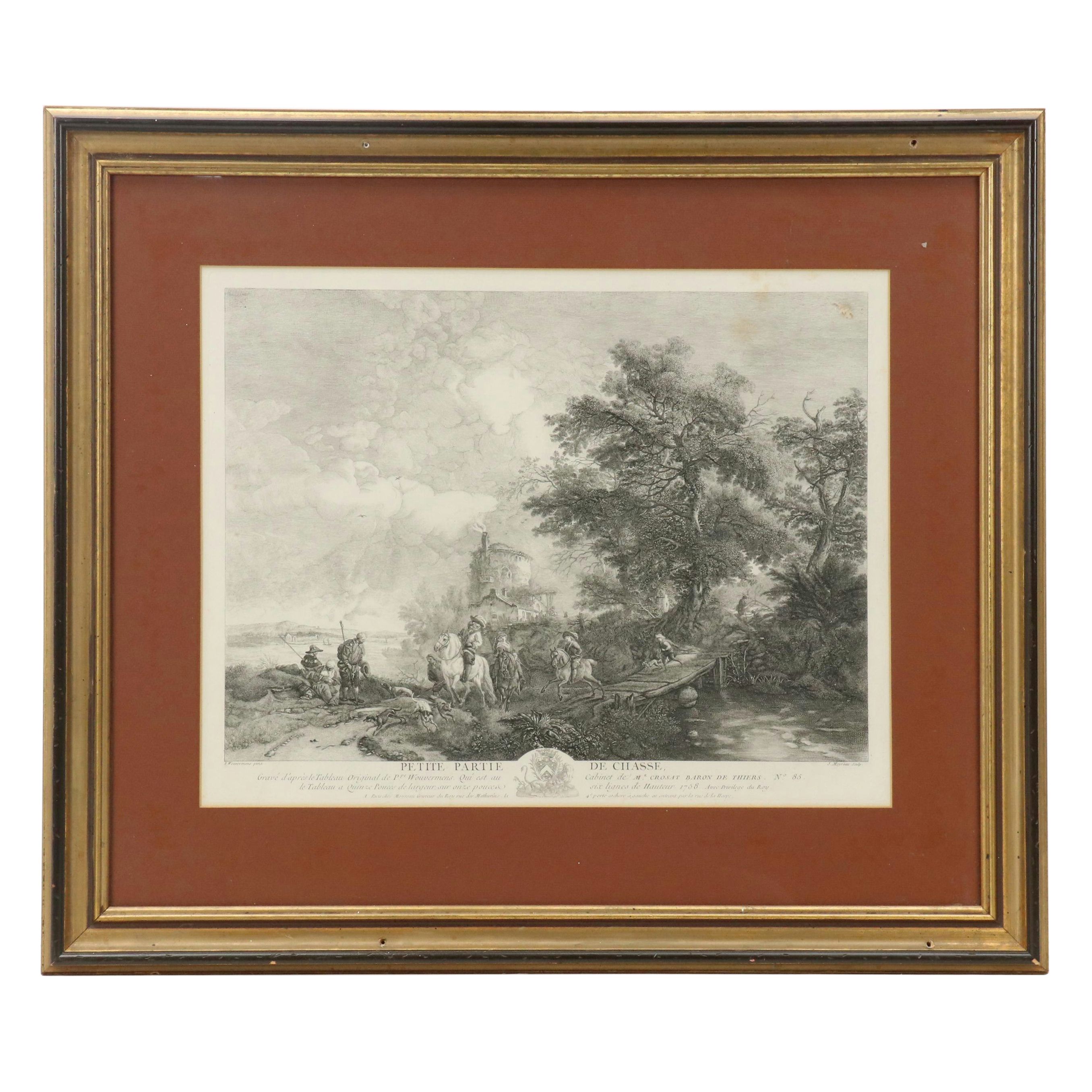 French School Engraving After Philips Wouwerman "Petite Partie de Chasse," 1758