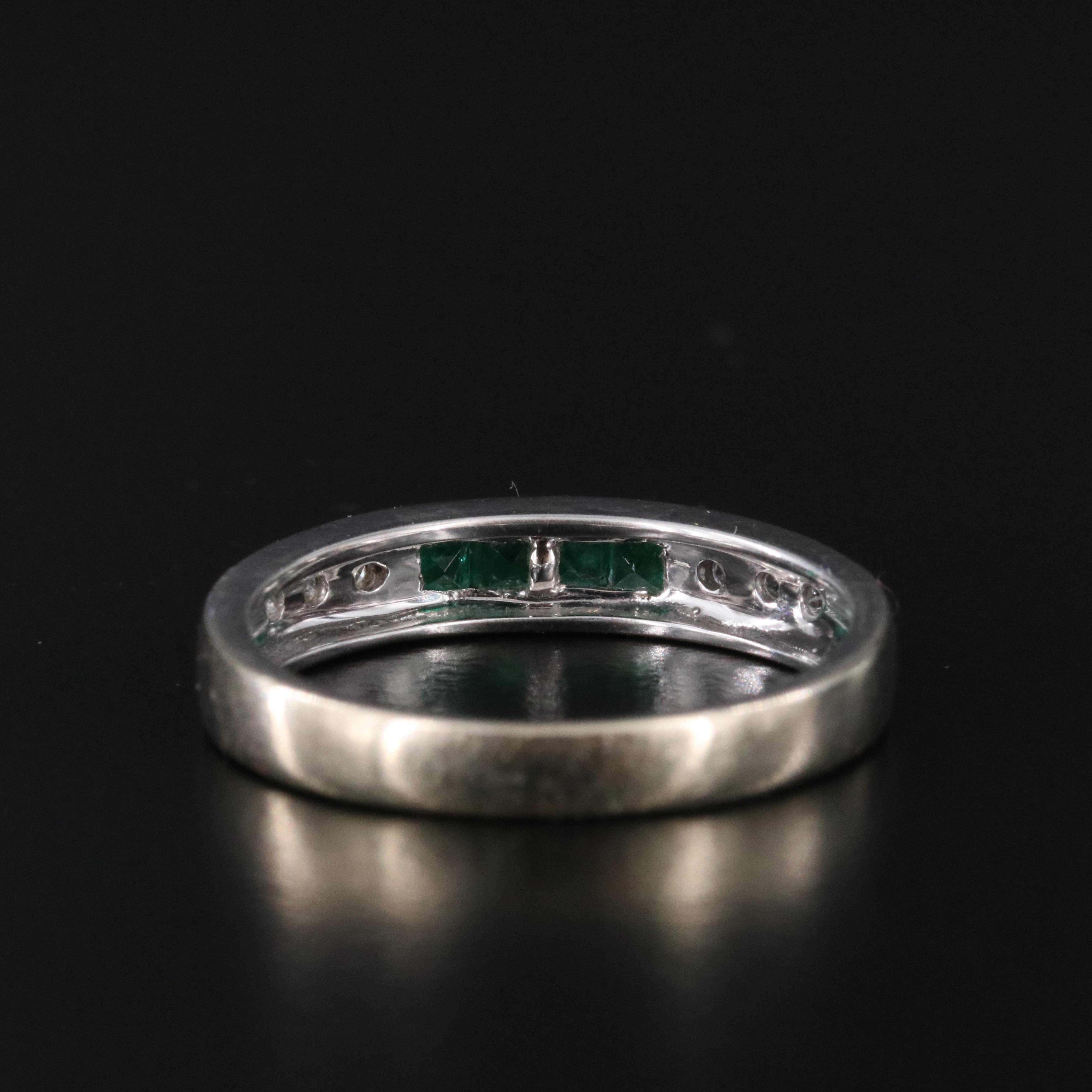 14K Emerald and Diamond Milgrain Band Ring