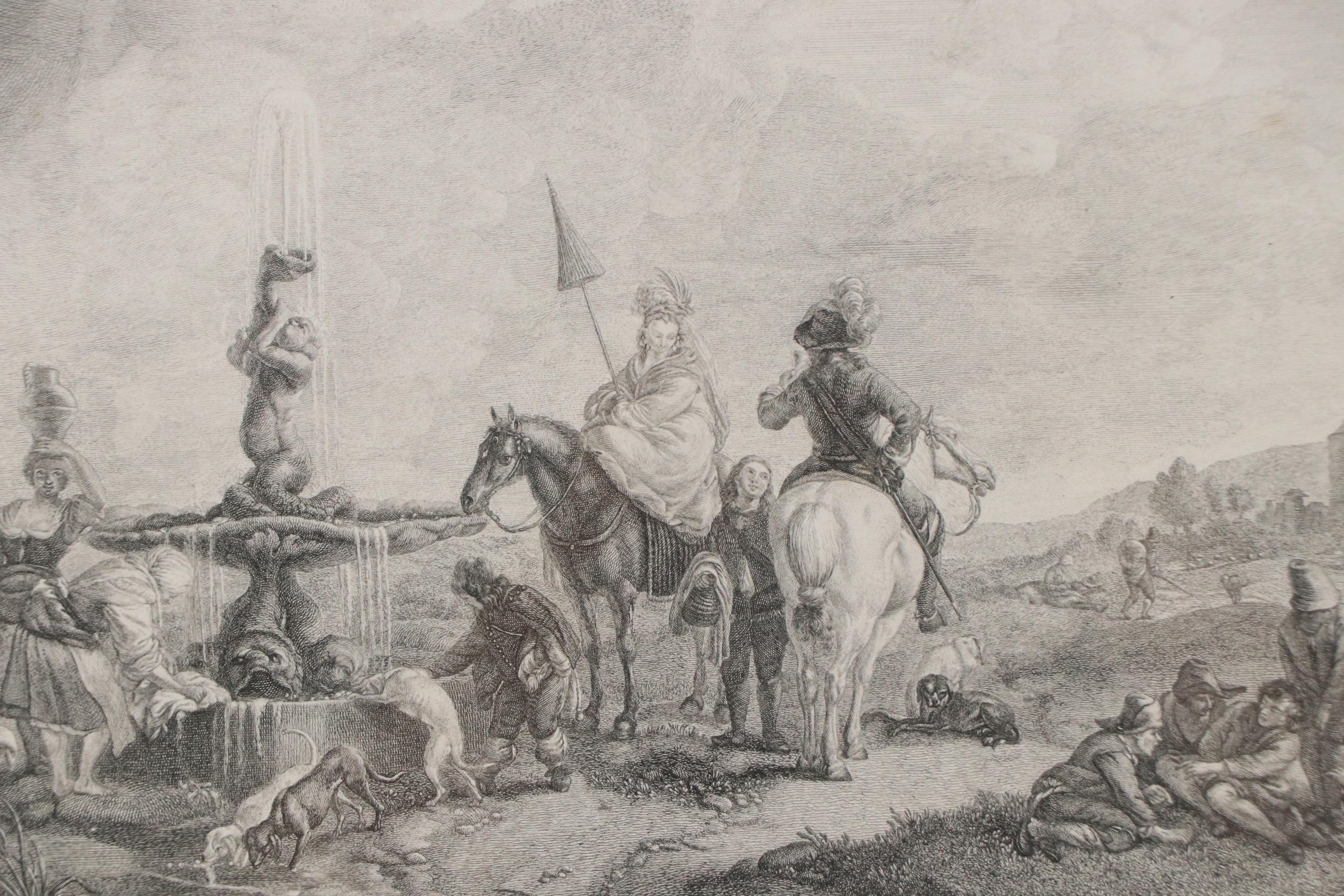 French School Engraving After Philips Wouwerman "La Fontaine du Triton," 1750